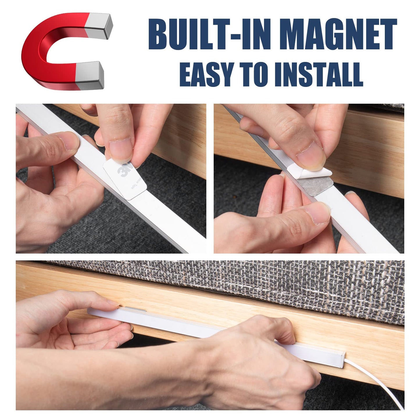 DWEPTU USB Powered Under Cabinet Lighting, 12" Tool-Free Mount Dimmable LED Strip for Pantry & Workspace