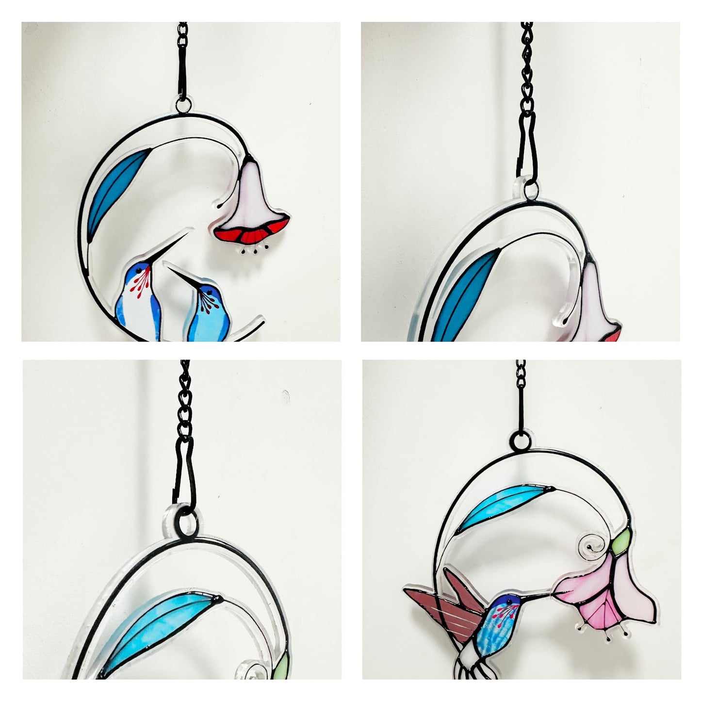 6 Pcs 20 Inch Stained Glass Window Hanging Chain - Black Hanging Chain, Window Art Decor, Patio Garden Outdoor Decorative Hangings Glass Panels Chains