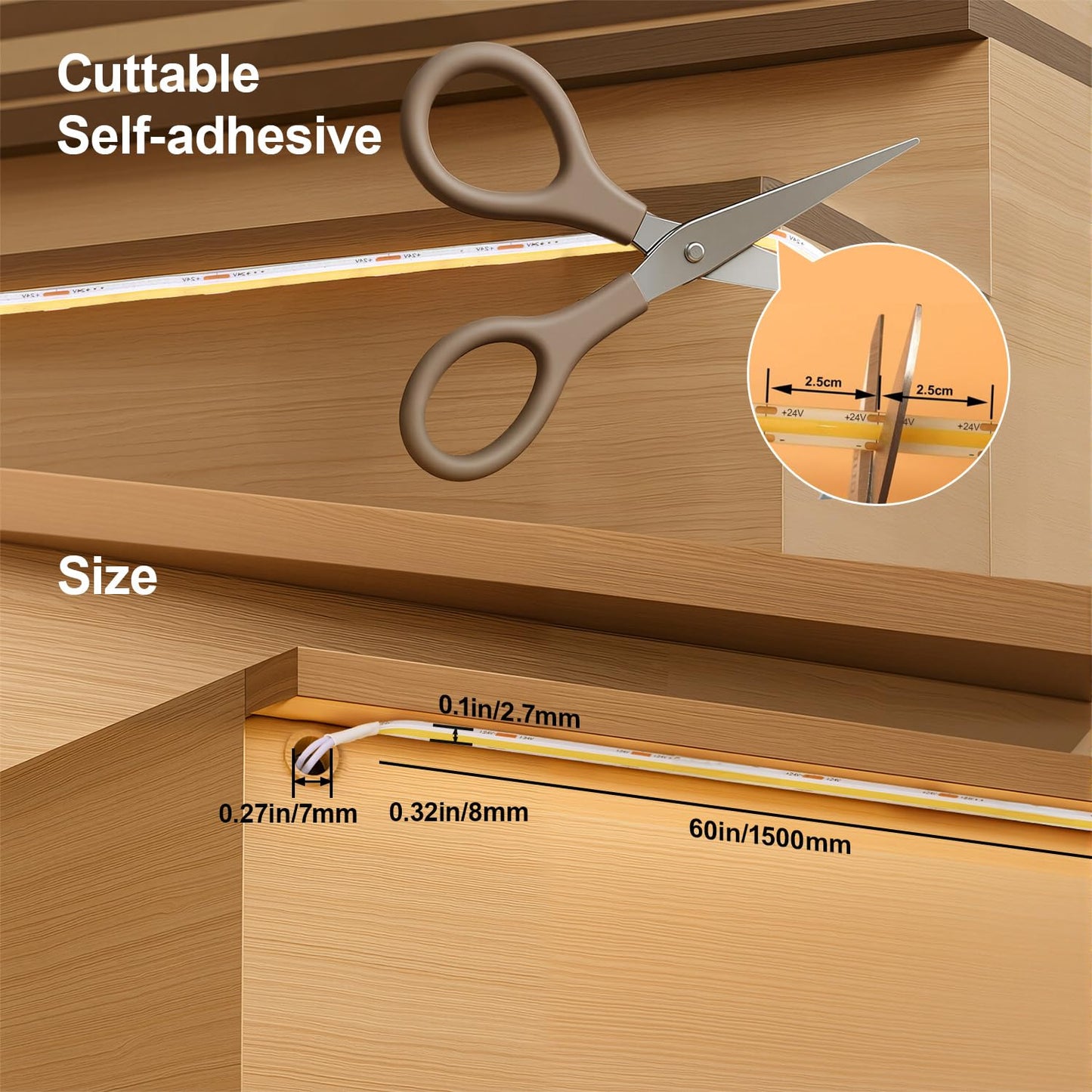 **BlueDate Motion Sensor LED Stair Lighting Kit, 60" Cuttable Strip Lights for Indoor Stairs, Cool White 6000K, 10–15 Steps**