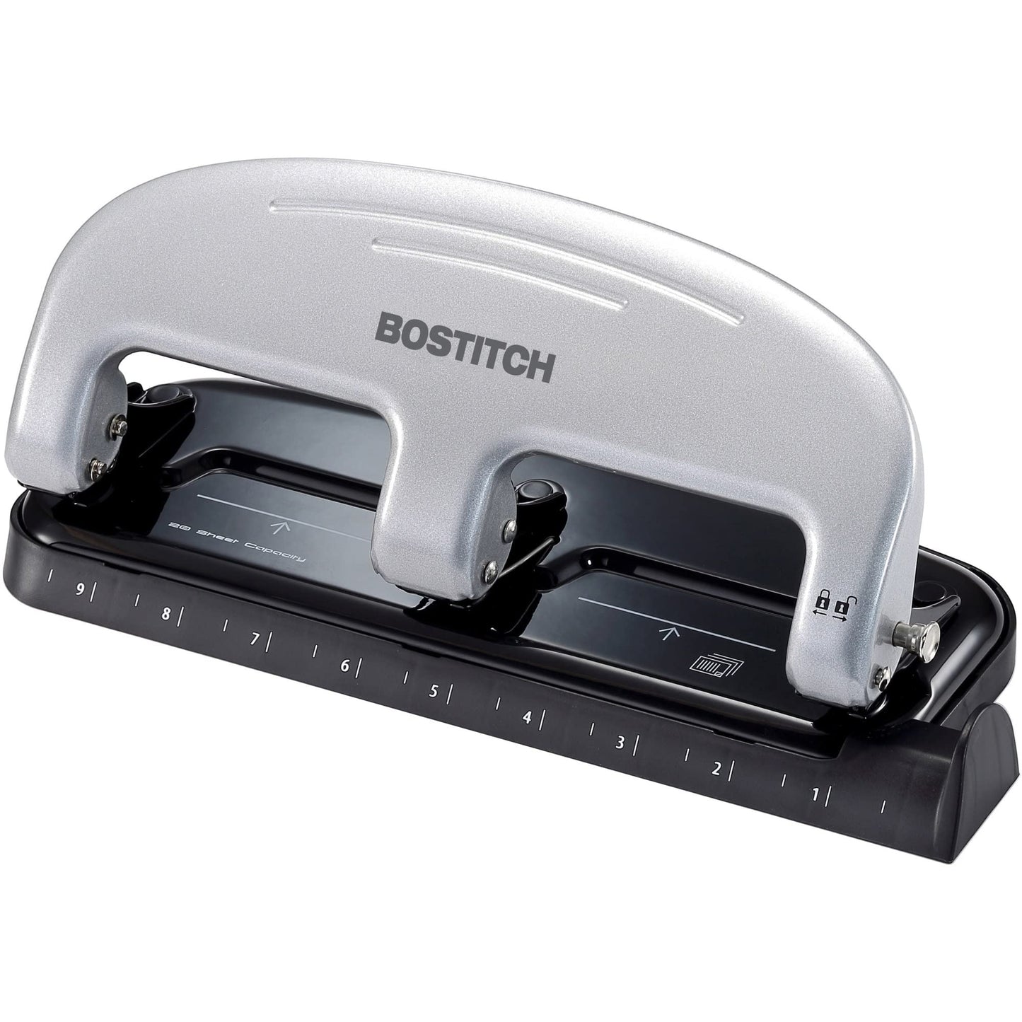 Bostitch Office EZ Squeeze 3-Hole Punch, 20 Sheet Capacity, Reduced Effort, No Jam Technology , Silver