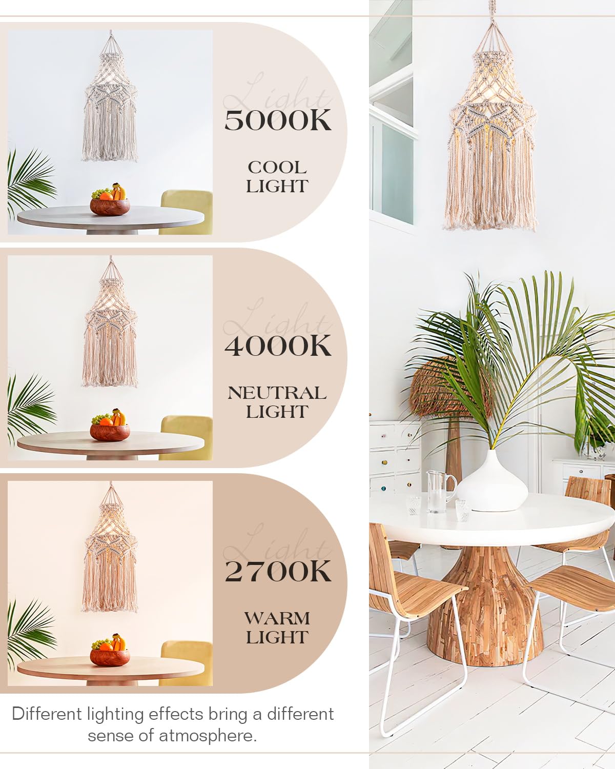 FLSFU Boho Macrame Pendant Lamp, Plug-In Hanging Light with Cord & Switch, Bohemian Wall Outlet Fixture for Bedroom & Living Room