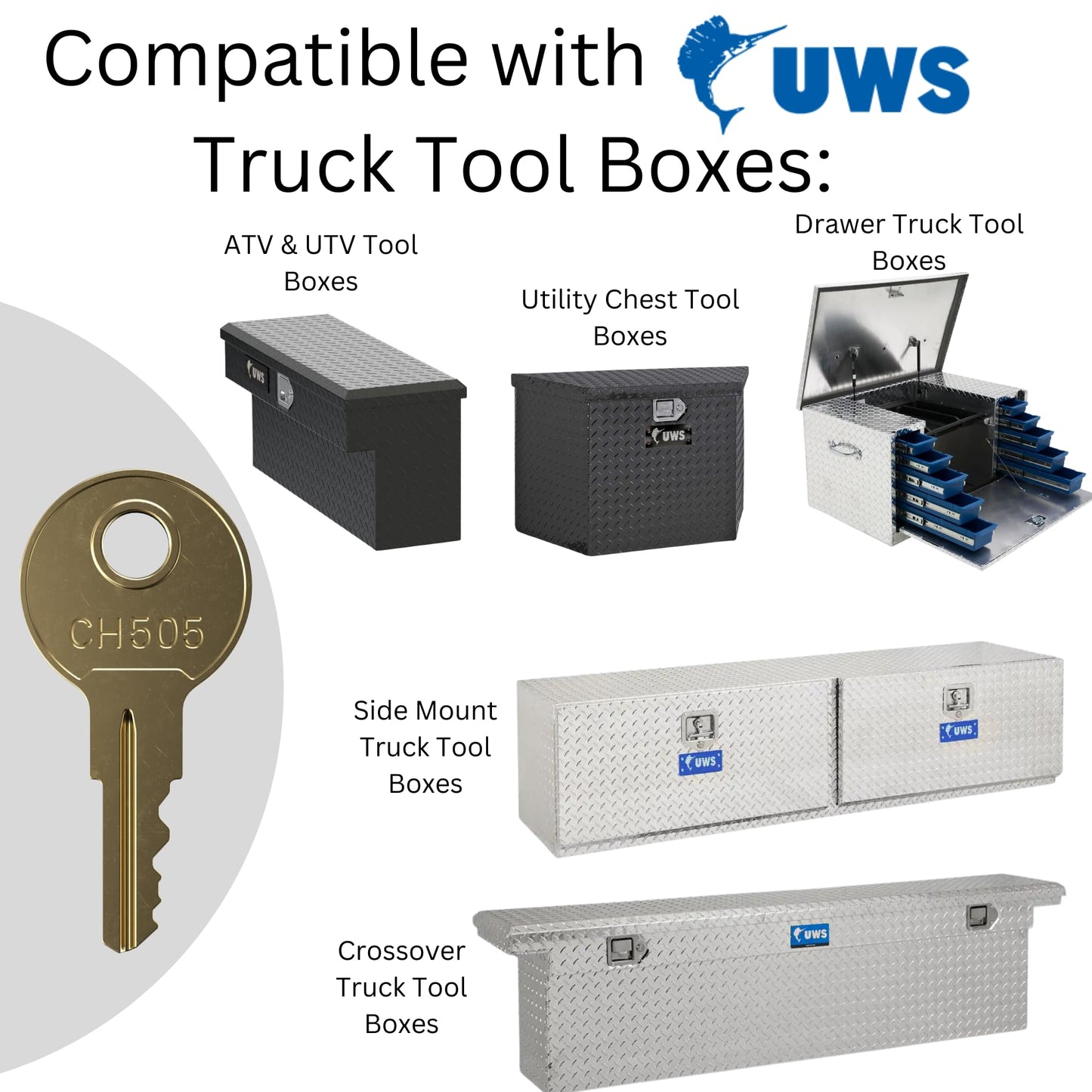 CH505 Replacement Key for Truck Tool Boxes and Paddle Handle Tool Boxes Marked CH-505-1 Robby’s Cloud Keychain Included (1-Pack) - Key Style May Vary