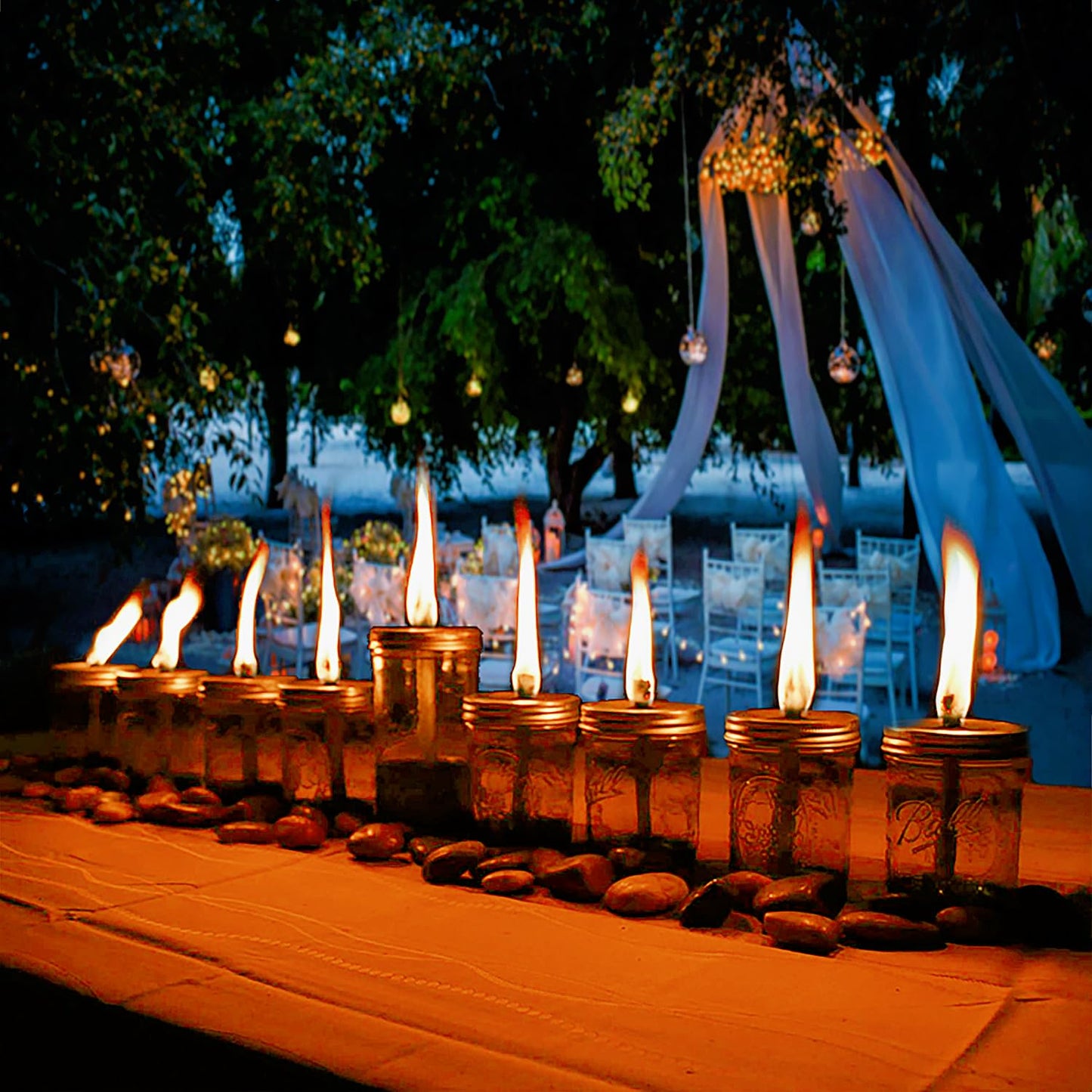 Yitee 4-Pack Mason Jar Tabletop Torch Kits with Stainless Steel Lids & Longlife Fiberglass Wicks – Outdoor Patio, Deck, Xmas Decor