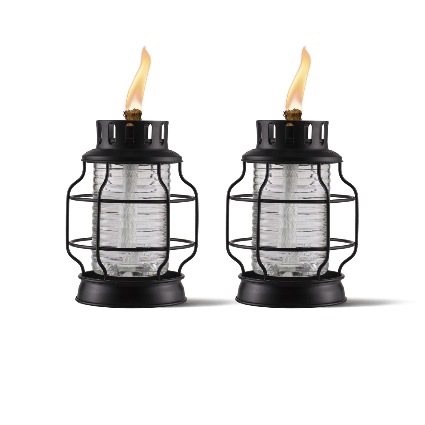 TIKI 2-Pack Tabletop Metal Torch Lanterns – Outdoor Decorative Tiki Torches with Fiberglass Wick & Snuffer for Patio, Garden, Backyard