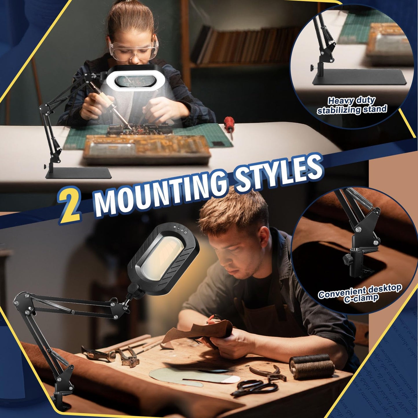 12X LED Magnifying Glass with Stand, 144 LEDs, 5 Color Modes & 10 Brightness Levels, Hands-Free Desk Lamp for Craft, Reading & Close Work