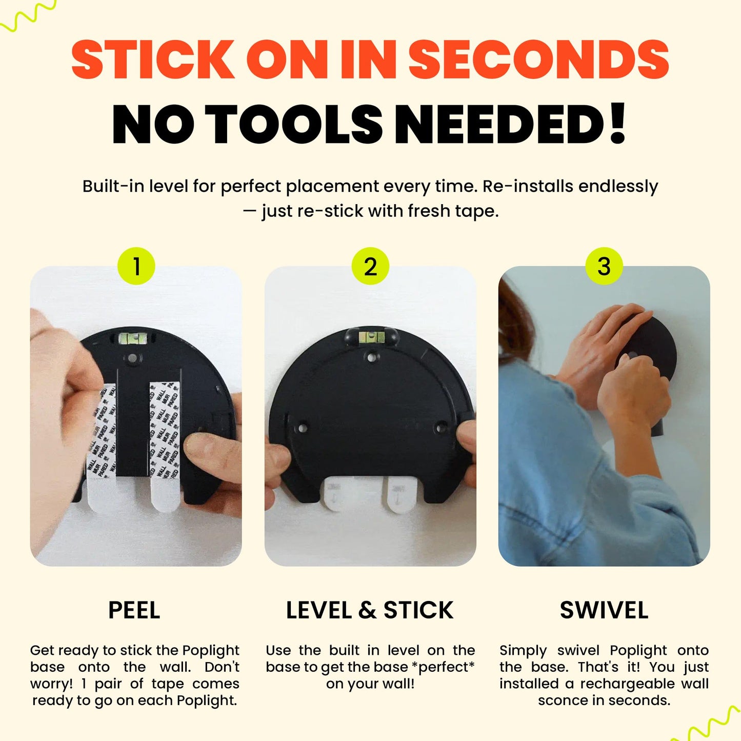 Poplight Wireless Wall Sconce (Shark Tank) – Rechargeable, Dimmable LED, App-Controlled, Moveable, Damage-Free Matte Black Ambient Light