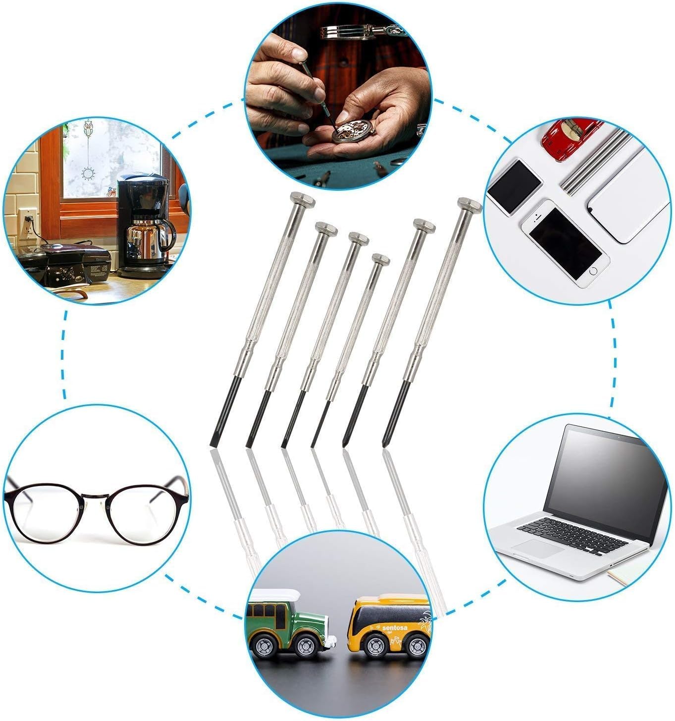 6-Piece Mini Screwdriver Set for Eyeglass, Watch & Jewelry Repair – Flathead & Phillips, Small Precision Tools