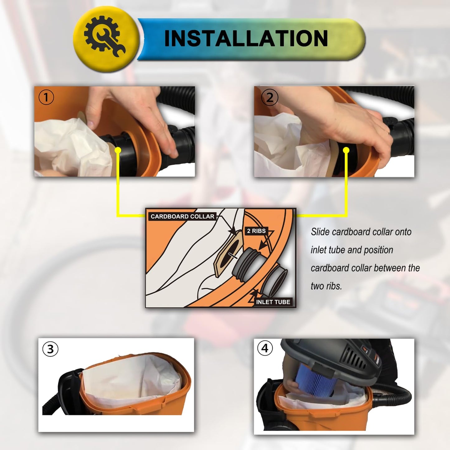 SpaceTent 6 Pack VF3501 Replacement Bags, compatible with Ridgid 3, 4 and 4.5 Gallon Shop Vac, Rigid Size C Vacuum Bags, 23738, WS32045F