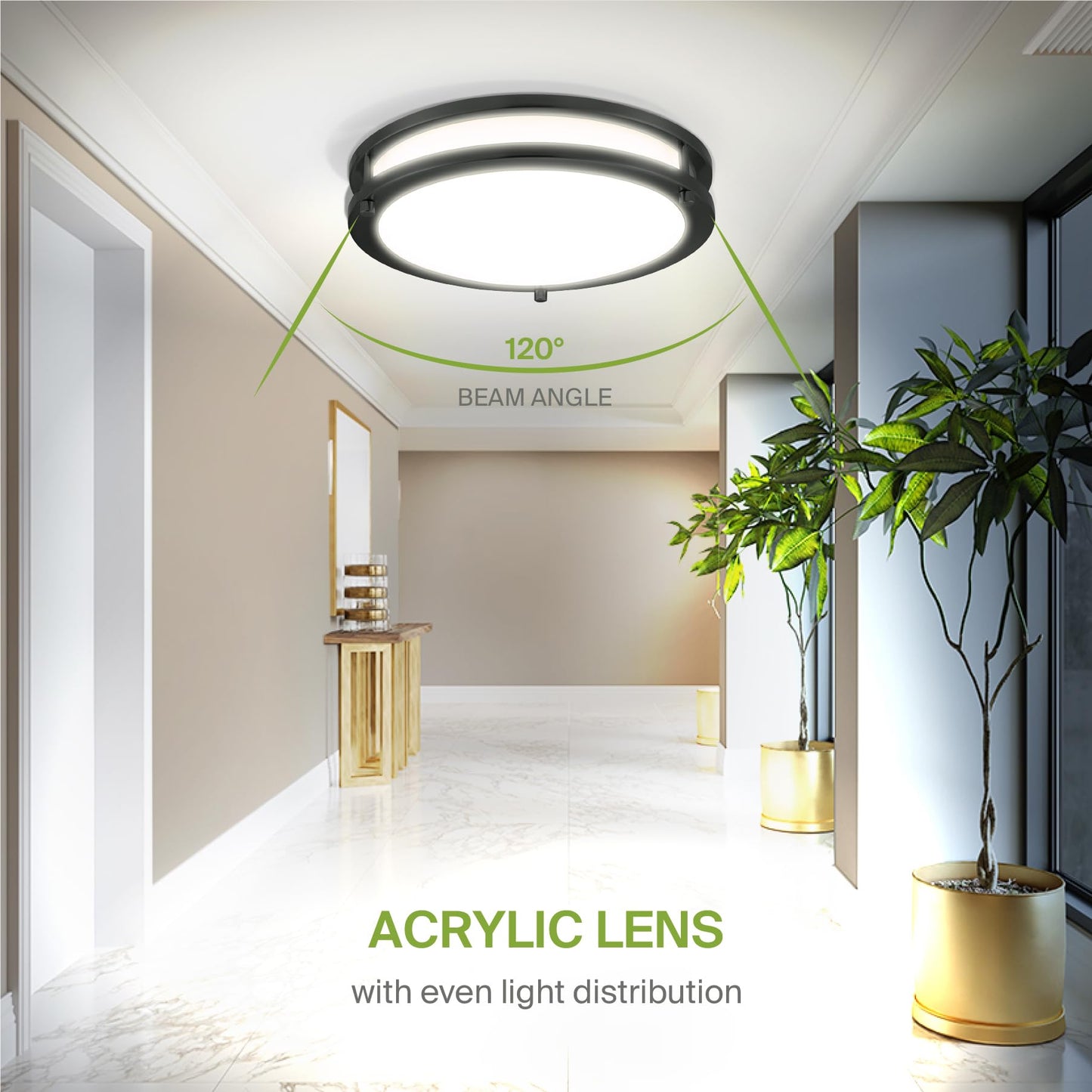 ASD LED 12" Round Flush Mount Ceiling Light, 20W 1550LM, 3CCT Dimmable 3000-5000K, Low Profile Double Ring, Black