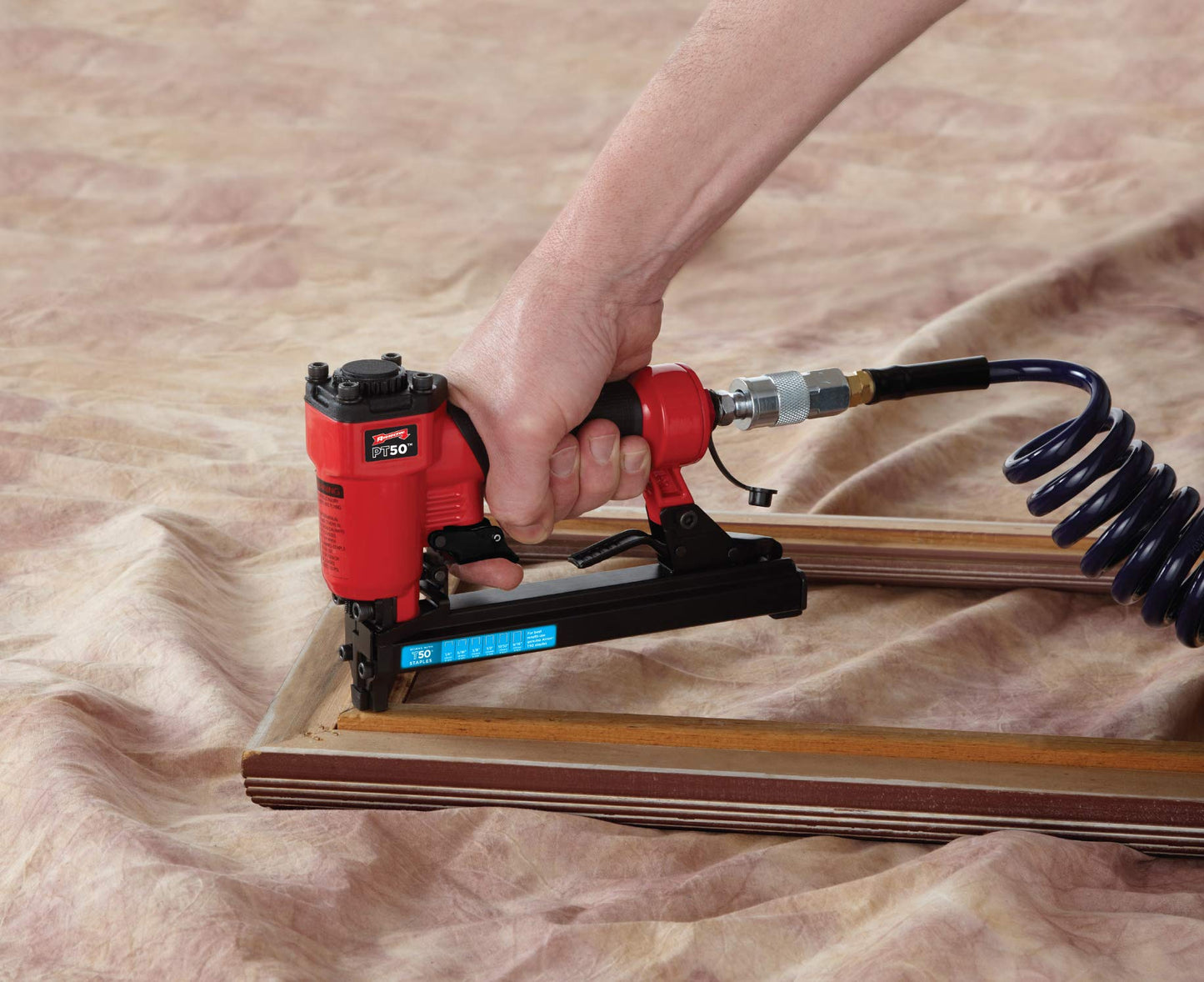 Arrow PT50 Oil-Free Pneumatic Staple Gun, Heavy-Duty Professional Stapler for Wood, Upholstery, Carpet & Fencing, Red