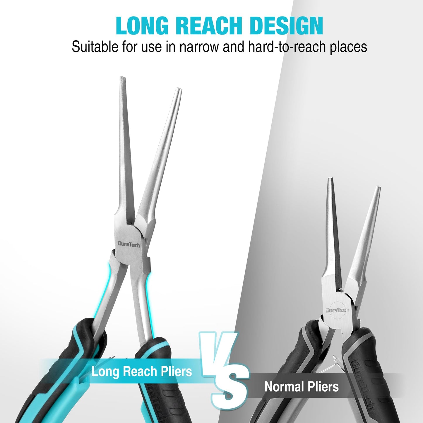 DURATECH 2PCS 7" Needle Nose Pliers Set – Long & Bent Nose, Ideal for Jewelry Making, Wire Wrapping, Bending & Narrow Spaces