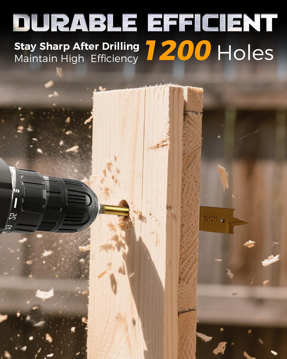 COMOWARE Spade Drill Bit Set- Paddle Flat Bits, Hole Cutter, Titanium Coating, Carbon Steel, Woodworking, 6-Pieces, 3/8"-1"