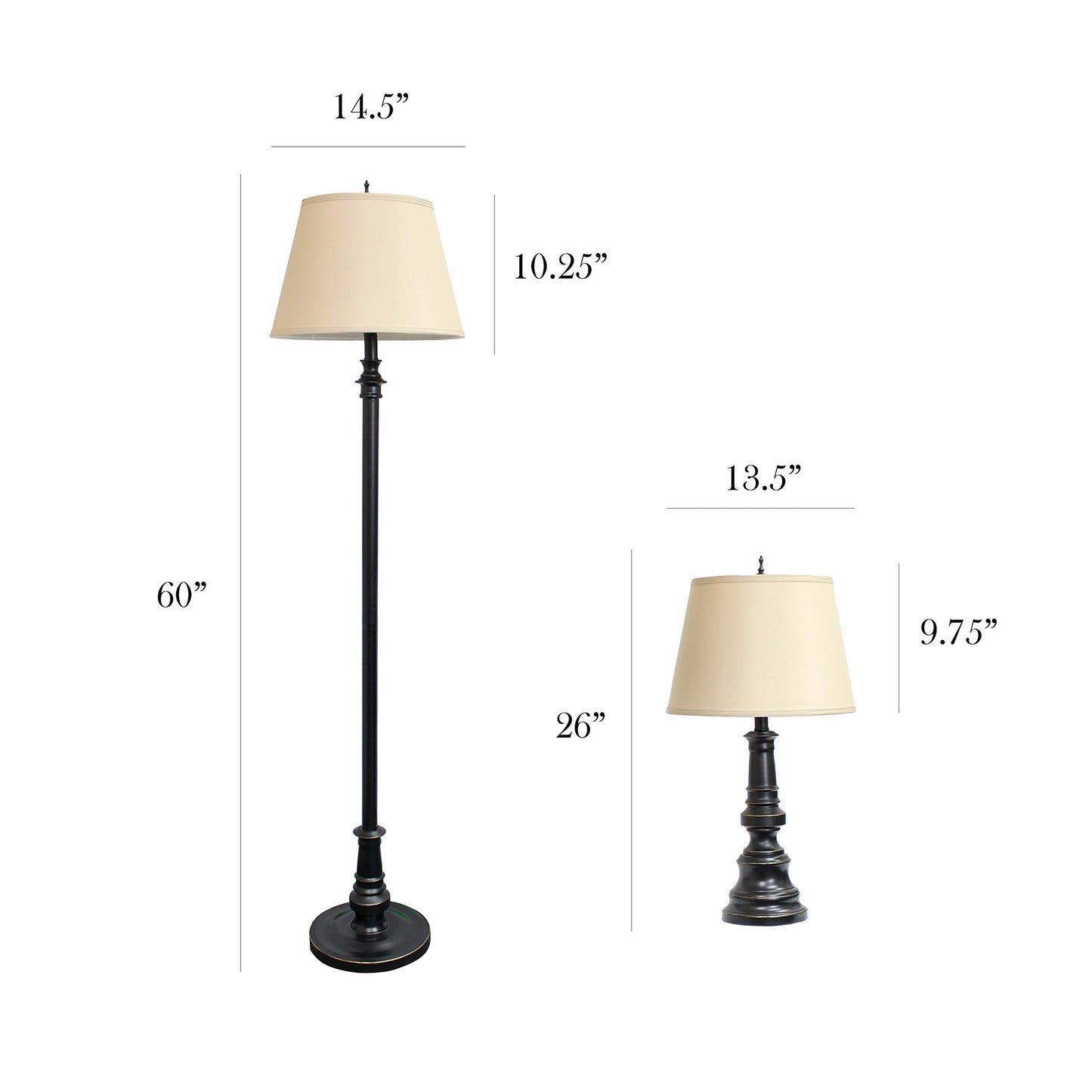 Elegant Designs LC1002-RBZ Traditional Style Restoration Bronze Three (3) Pack Lamp Set (2 Table Lamps, 1 Floor Lamp)
