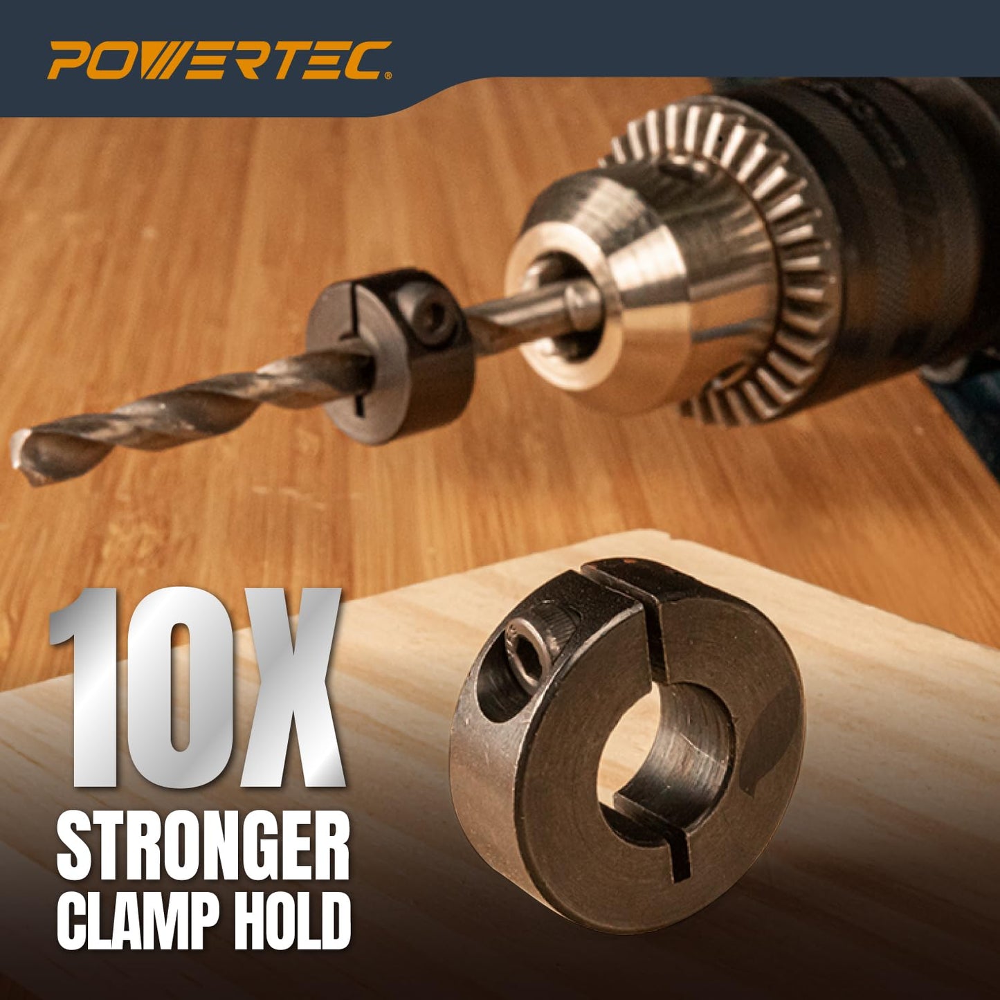 POWERTEC 7-Piece Drill Bit Stop Collar Kit, Metric Sizes 3-12mm, Adjustable Depth with M4 Allen Wrench (71492)