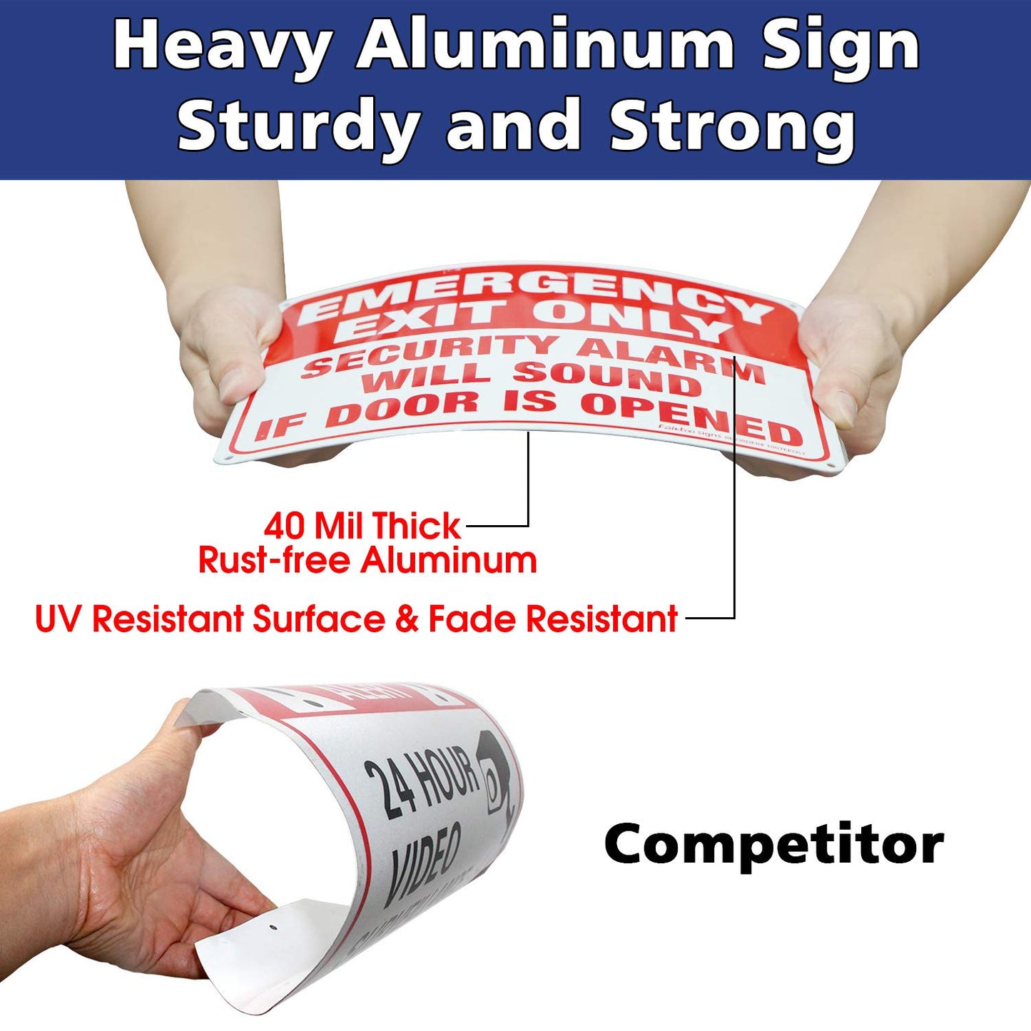 Emergency Exit Only Sign 2-Pack, 10x7in Rust-Free Aluminum, UV Protected, Weatherproof, Waterproof, Durable, Easy Install