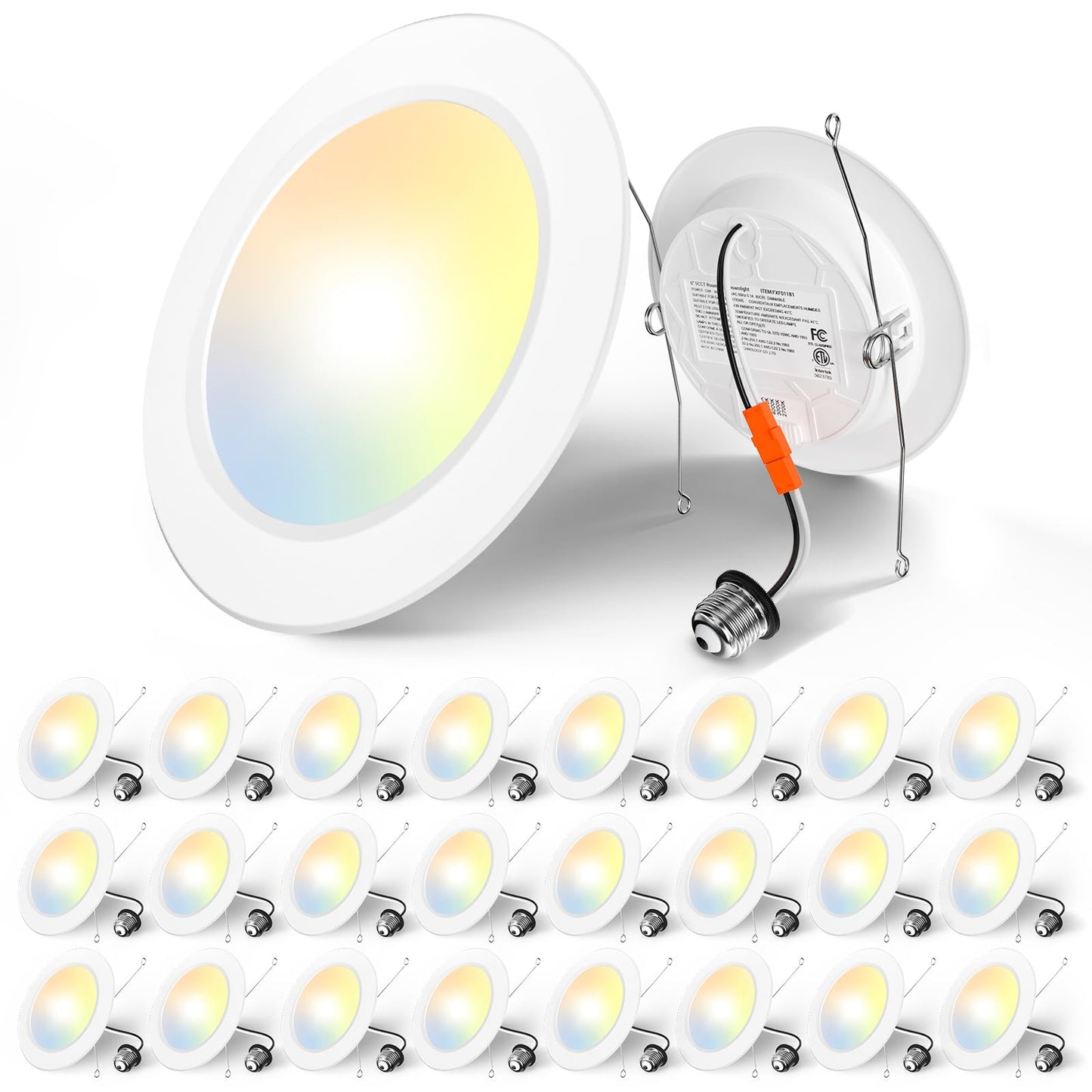 Amico 5/6" Recessed LED Lights 24 Pack, 5CCT Selectable 2700K-6000K, 12W (120W Eqv), 1050LM, Retrofit, ETL & FCC Certified