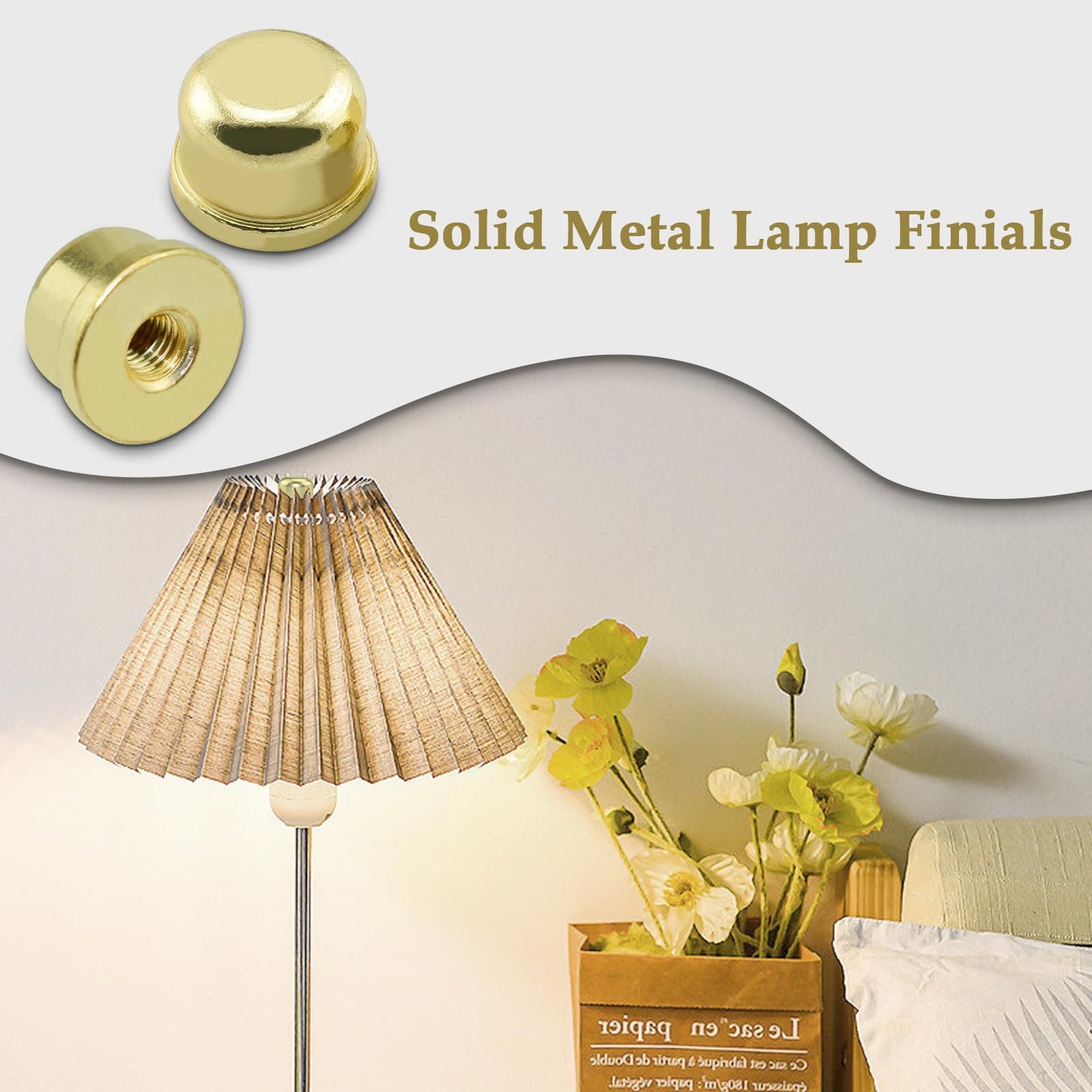 MARRTEUM 1/2 Inch Tall Lamp Finial Tapped 1/4-27 Knob Lamp Accessories for Lamp Shade Holder Harp Tops, Gold, 2PCS