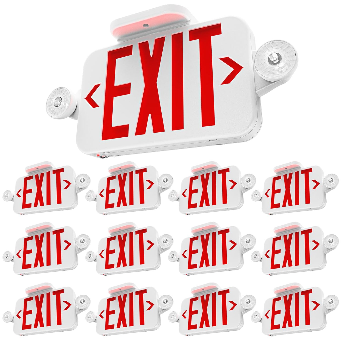 Sunco 12-Pack Red LED Exit Sign with Emergency Lights, Adjustable Mini Lamps, Fire-Resistant, Backup Battery, UL Listed