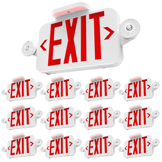 Sunco 12-Pack Red LED Exit Sign with Emergency Lights, Adjustable Mini Lamps, Fire-Resistant, Backup Battery, UL Listed