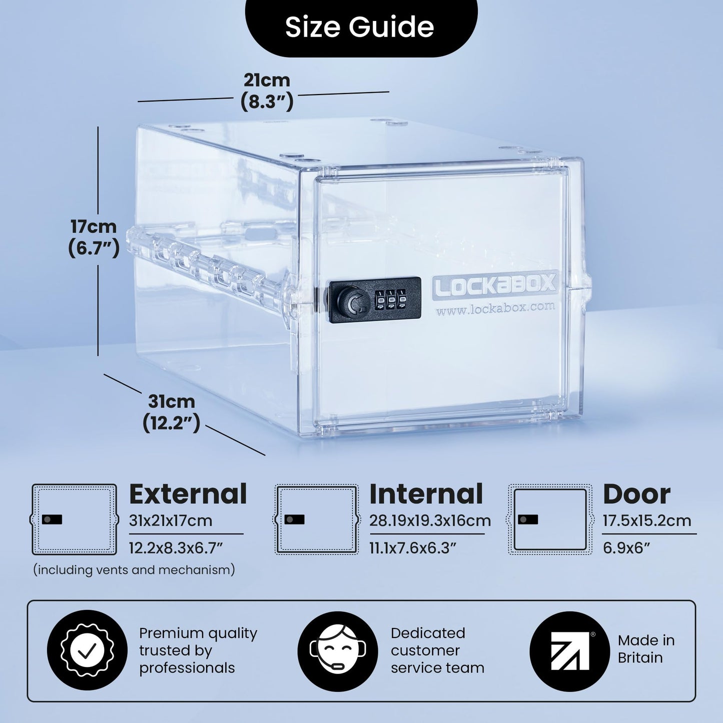 Lockabox One™ | Premium Lock Box | Medium Combination Lock Box For Food, Medicine & Home Safety | External Size 12 x 8 x 6.6 inches (Crystal)