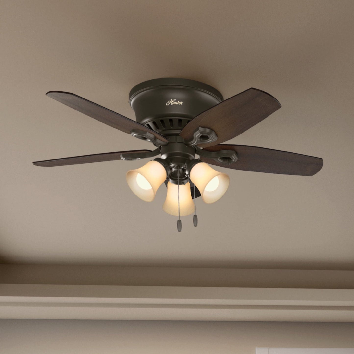 Hunter 42" Indoor Ceiling Fan with LED Light, 5-Blade Bronze, Pull Chain, Low Profile, Bedroom/Living/Kitchen, No Remote