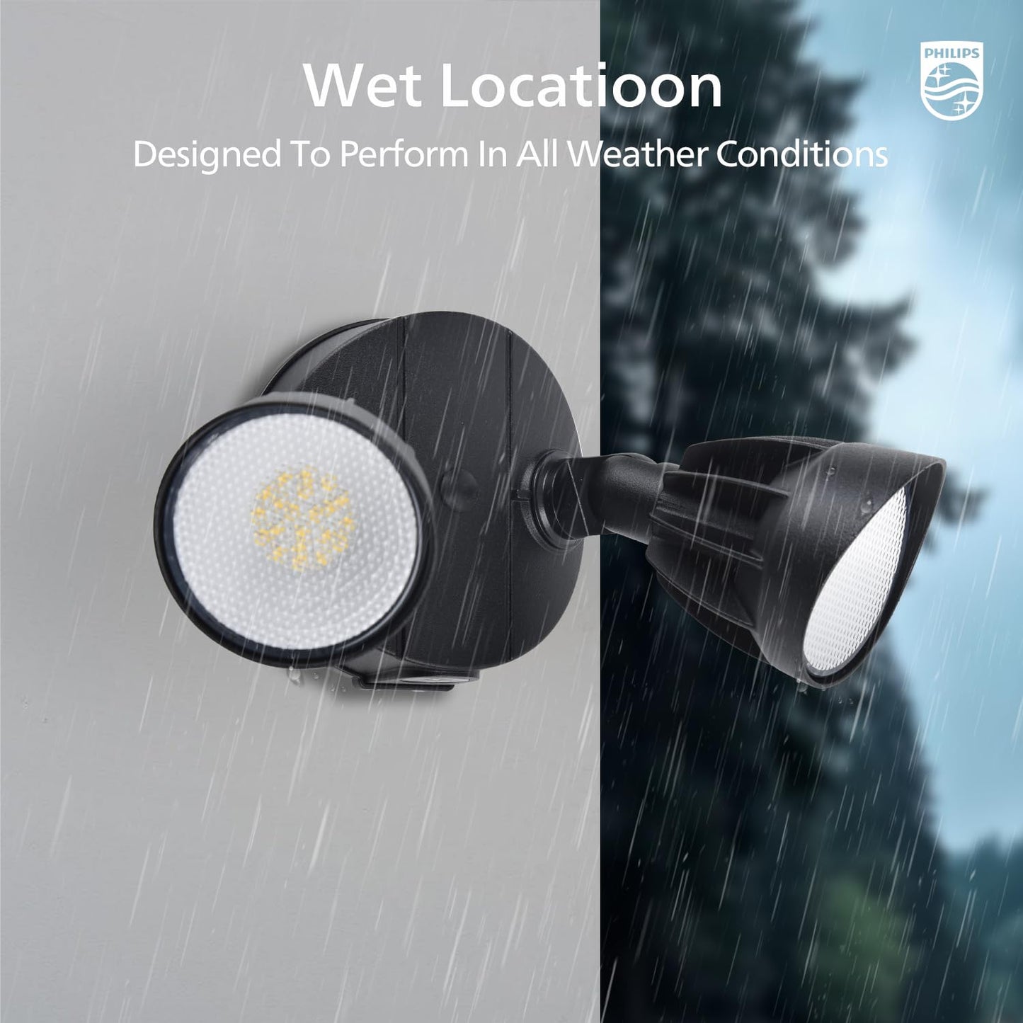 Philips 44W LED Security Flood Light, 3500LM Outdoor Light, 5000K Daylight, Switch Controlled, Dual Adjustable Heads, Aluminum, Wet Rated