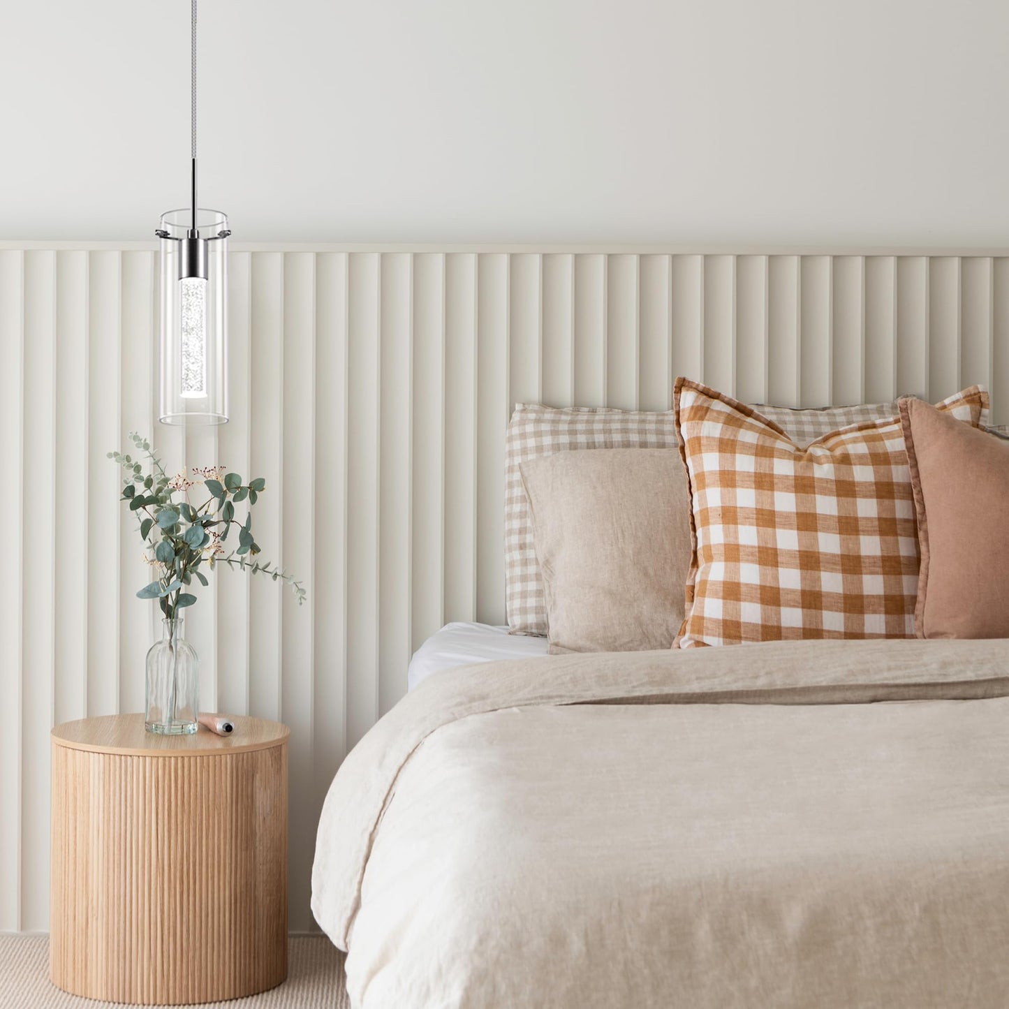 Esfos 1-Light LED Pendant Ceiling Light, Modern Crystal Bubble Glass Hanging Fixture for Kitchen Island, 3-Pack