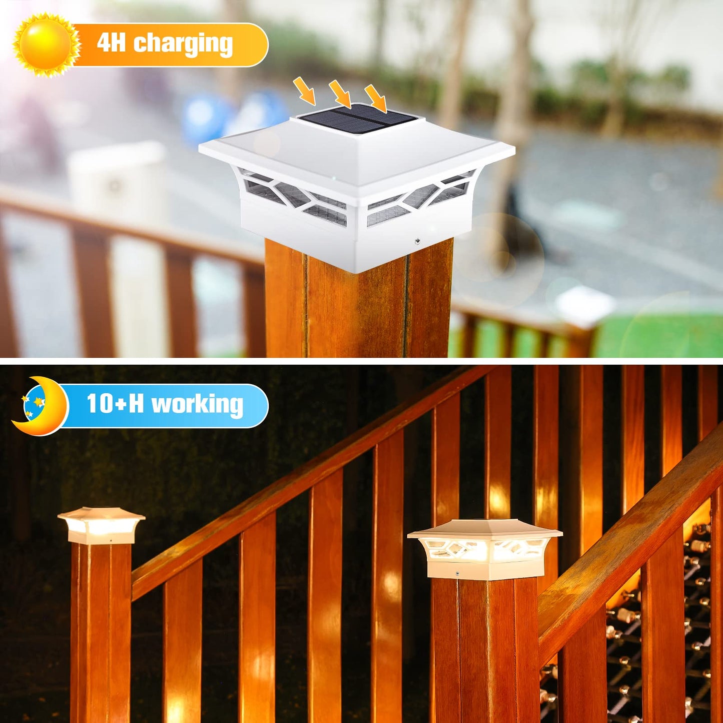 VOLISUN Solar Post Cap Lights: 6 - Pack Outdoor Deck Post Cap Lights White for Dock Fence Waterproof 2 Color Modes,4x4/6x6 Wooden/Vinyl Posts