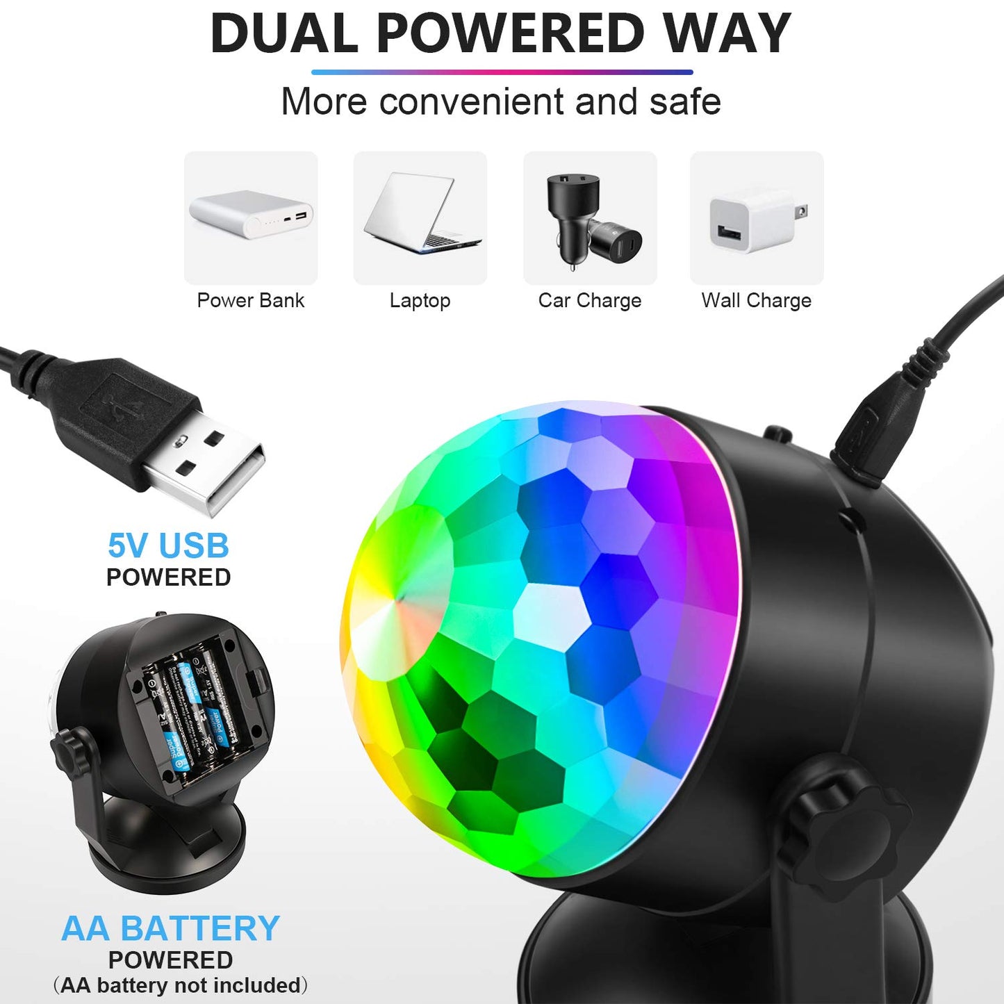 Luditek 4-Pack Disco Ball Lights, Sound-Activated DJ Strobe w/Remote, USB & Battery Powered, Portable Party Decor for Home, Dance, Christmas