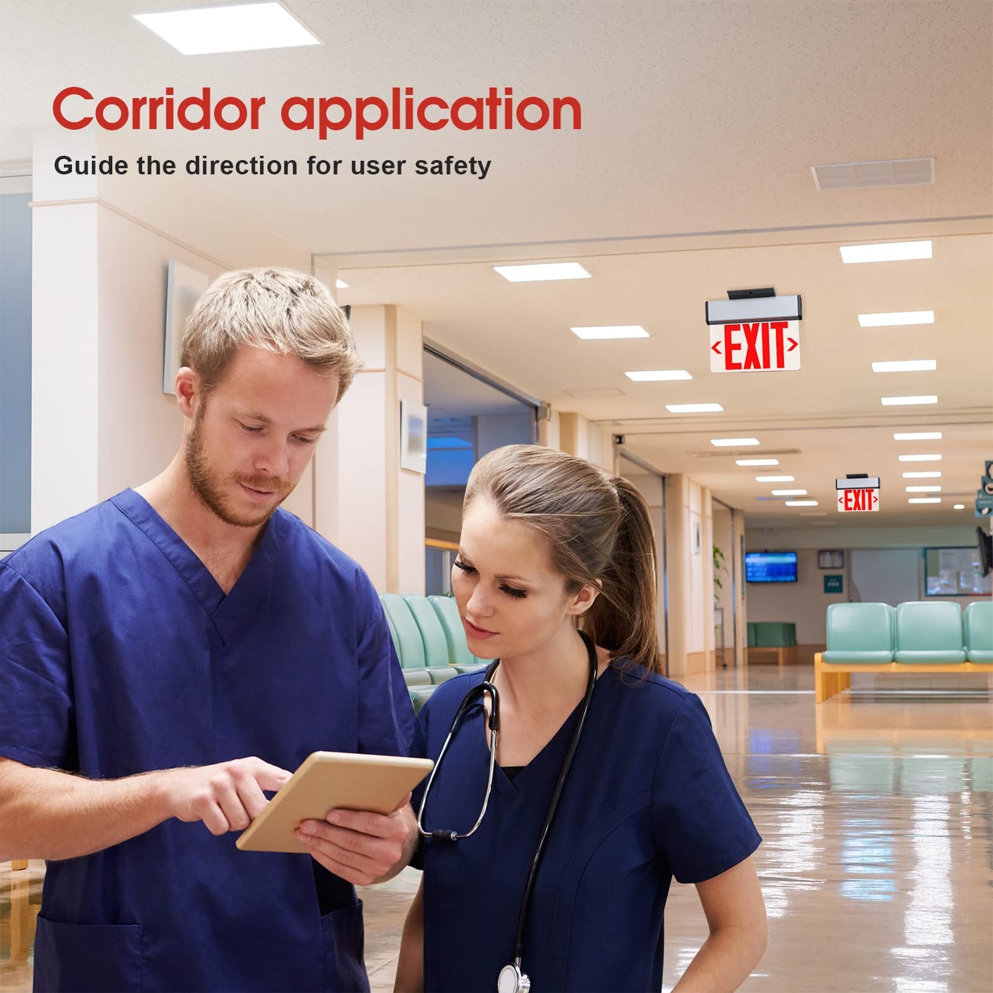 Red LED Exit Sign, UL Listed, Brushed Aluminum, Single-Sided Acrylic, Battery Backup, Hardwired 120-347V, Top/Side/Wall Mount