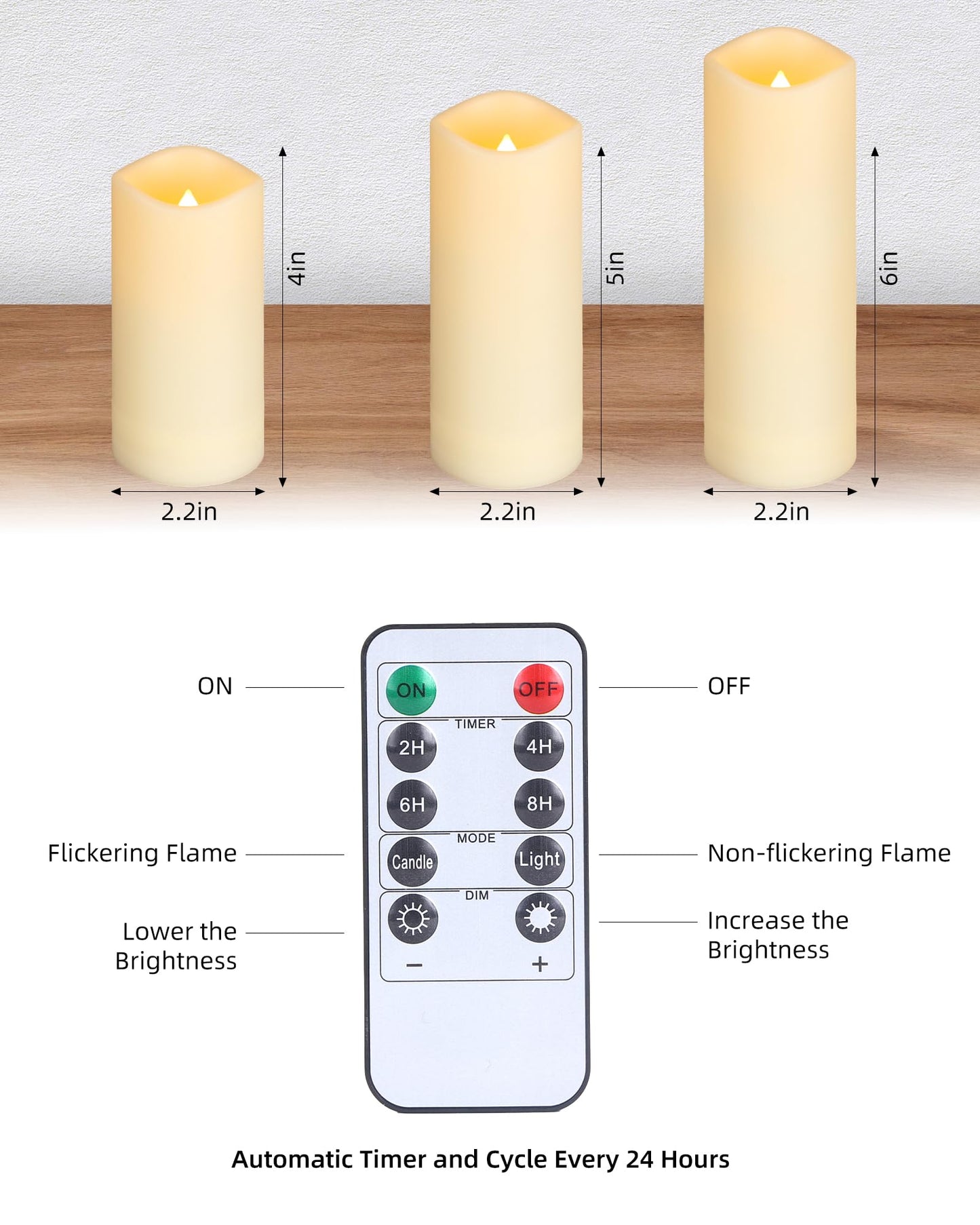 Enido 12-Pc Flameless LED Candles Set with Remote & Timer, Waterproof Outdoor Flickering Warm Lights, Battery Operated for Home & Party
