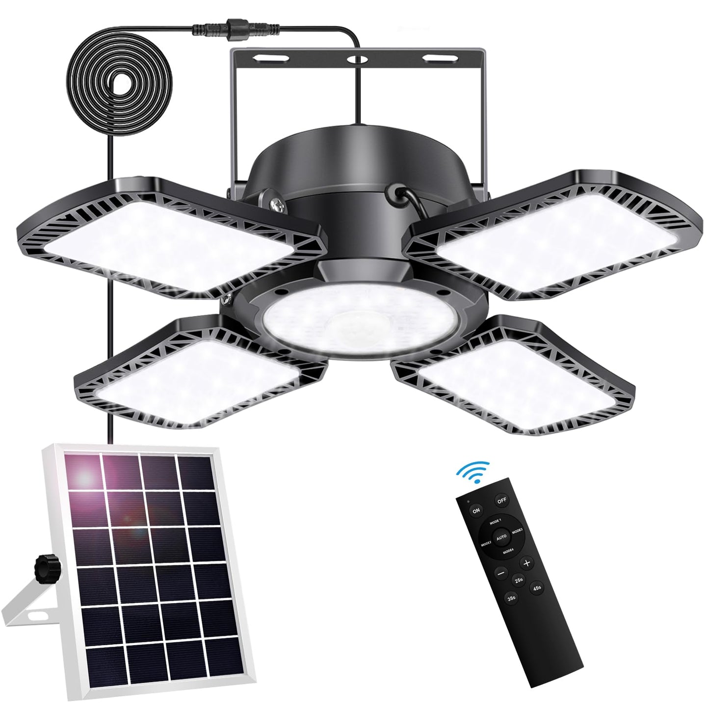 Aqonsie 176LED Solar Shed Light with Motion Sensor, 5 Modes & Remote – Outdoor/Indoor Solar Pendant Light for Shed, Garage, Gazebo, Home