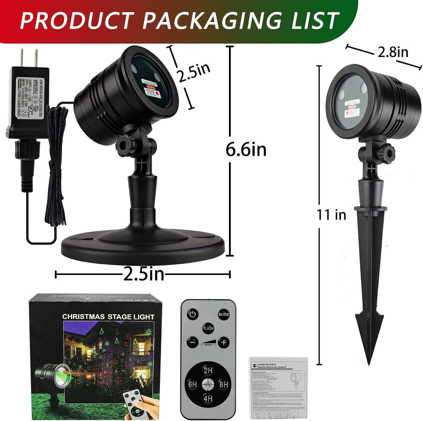 Christmas Laser Projector Lights Outdoor, Garden Laser Landscape Light with 5 Patterns, Red/Green Stars, IP65 Waterproof, Aluminum