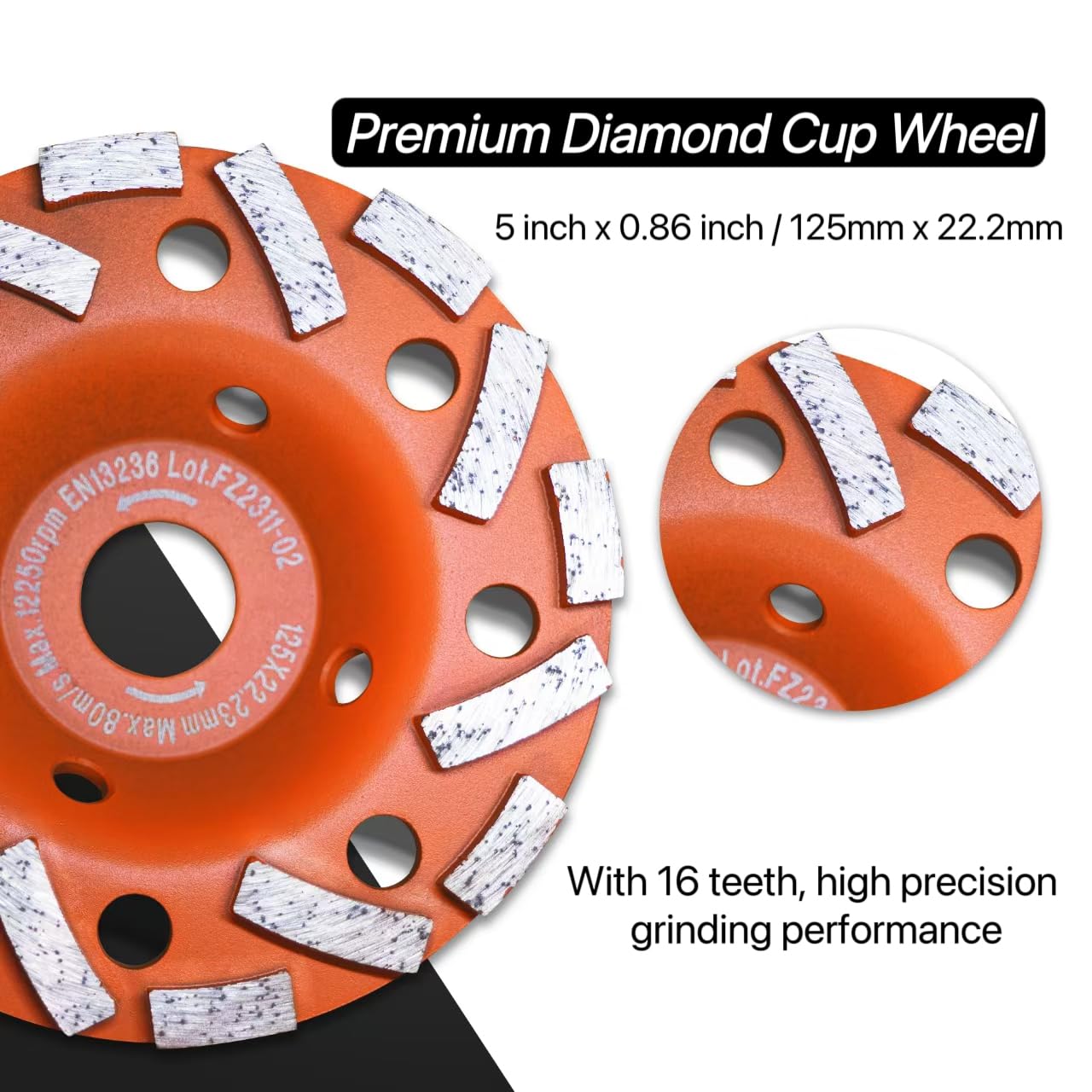 Wohenhao Angle Grinder Dust Shroud 4.5-5" + 2 Diamond Grinding Cup Wheels 5" + Replacement Brush, Universal Surface Grinding Kit