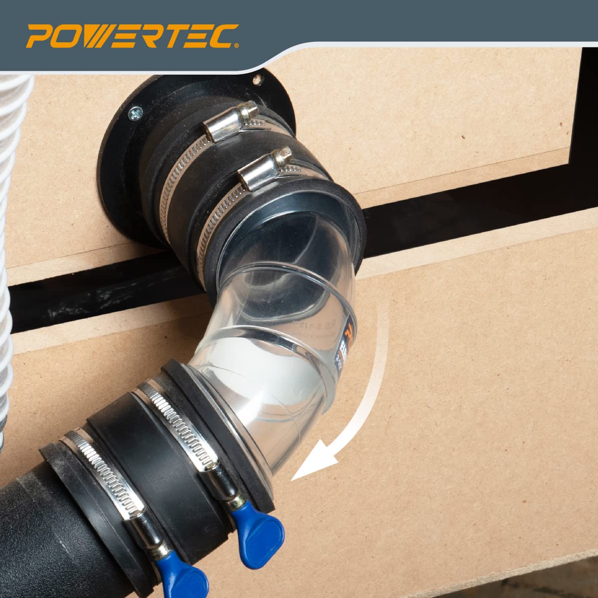 POWERTEC 70336V 2-1/2" OD 90 Degree Elbow - ABS Plastic Dust Collector Connector (Clear)
