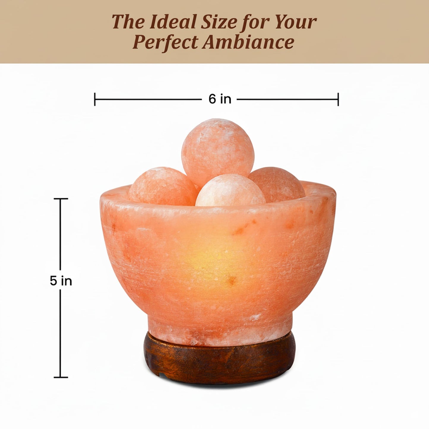POHS Himalayan Pink Salt Fire Bowl Lamp with 5 Massage Balls, dimmable Switch Electrical Cord, with Replaceable Bulbs, Premium Wood Base.