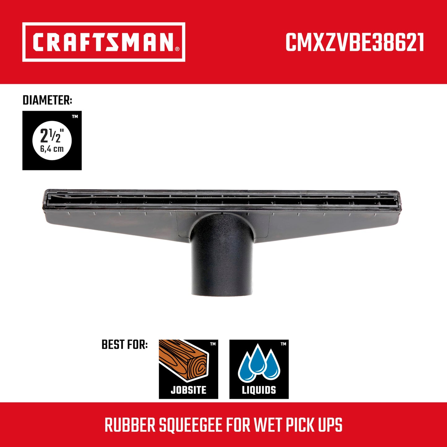 CRAFTSMAN 2-1/2" Wet Nozzle Wet/Dry Vac Attachment, Industrial-Grade Shop Vacuum Accessory for Large Liquid Cleanup, Fits 2-1/2" Hose