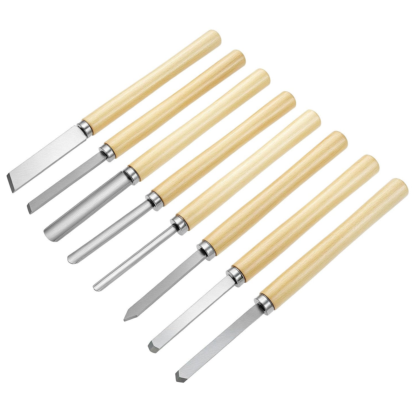 QWORK Wood Turning Chisel Set, 8 Pcs Lathe Chisel Set with Triple Tempered Chromium-Vanadium Steel for Woodworking and Craftsmanship