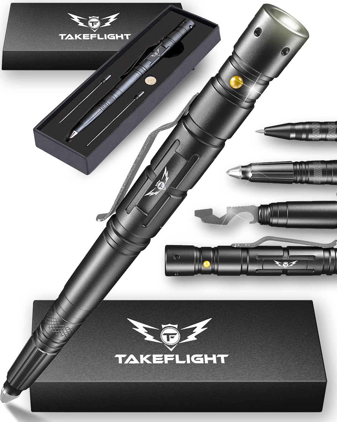 Tactical Pen with Flashlight – Multitool EDC Pen with Glass Breaker & Bottle Opener, Gift for Men & Women, Stocking Stuffer or Father’s Day Gadget