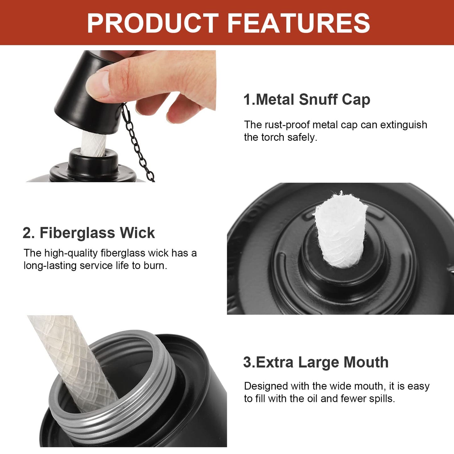 4-Pack 12oz Bamboo Torch Fuel Canisters with Wicks & Covers – Refillable Metal Tabletop Lanterns for Garden, Patio, Luau Party