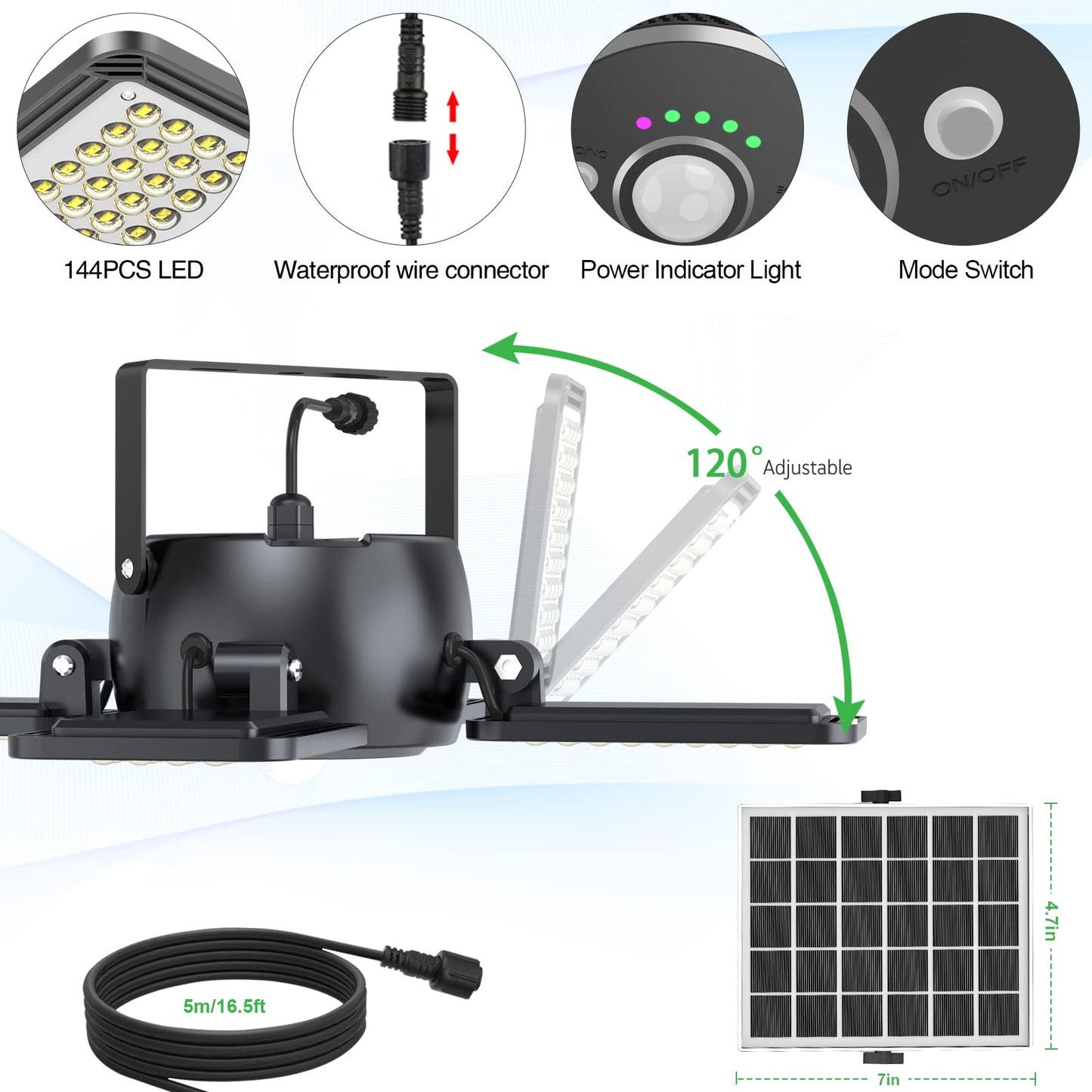 INXPHY Solar Shed Light 1200LM 144 LED Pendant, Motion Sensor, 5 Modes, Remote, 4-Leaf Adjustable Indoor/Outdoor