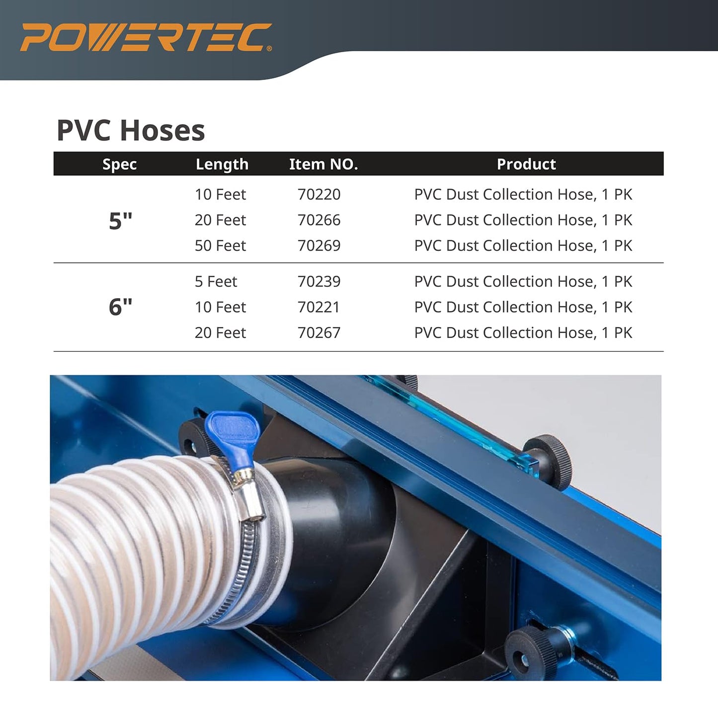 POWERTEC 4" x 20' Dust Collection Hose for Table Saw, Band Saw, Planer & Jointer – Woodworking Dust Collector System 70143