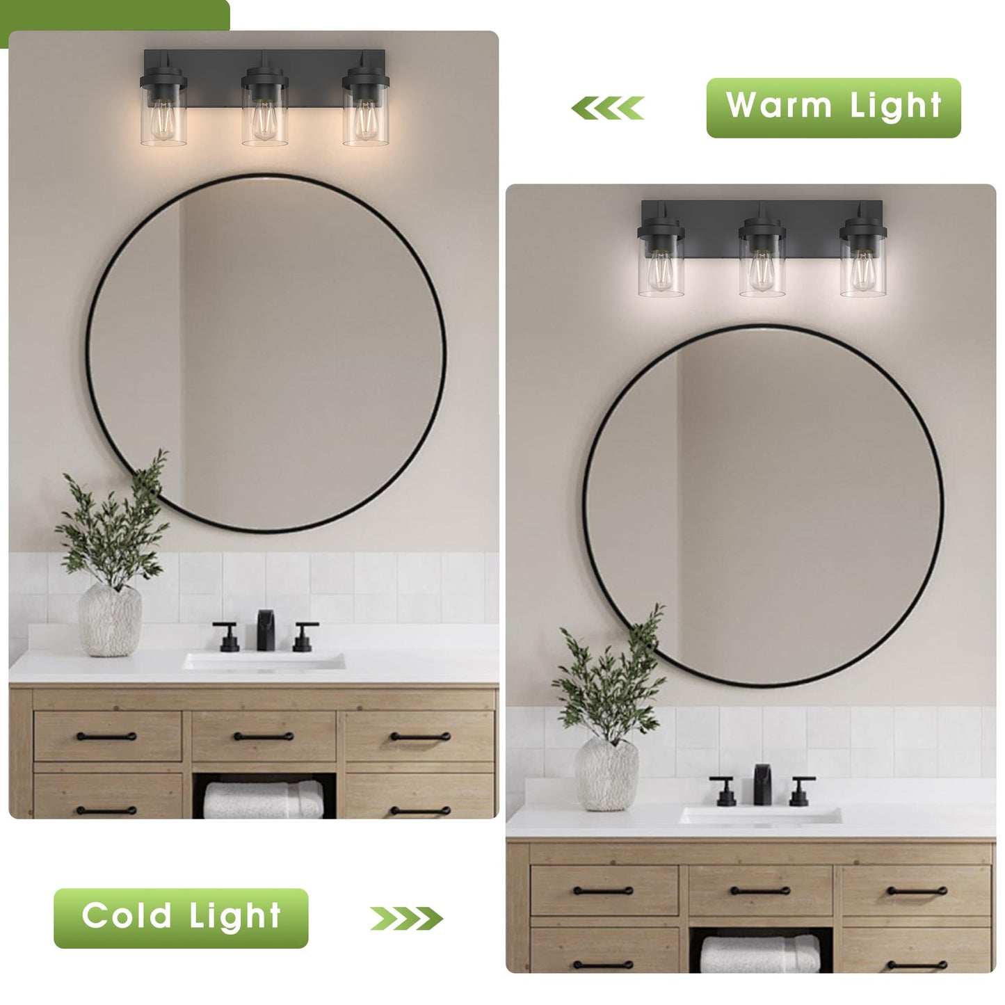 Espird 3-Light Bathroom Vanity Light, 22" Matte Black Wall Sconce with Clear Glass Shade, Modern Lighting for Mirror & Living Room