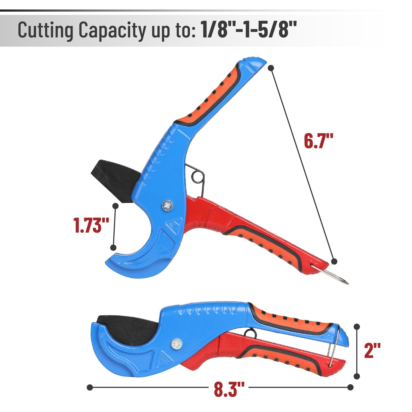 Bates PEX Pipe Cutter 1/8"-1-5/8" – PEX, Plastic & Rubber Hose Tube Cutter Tool for Plumbing, PEX Tools & Pipe Cutting