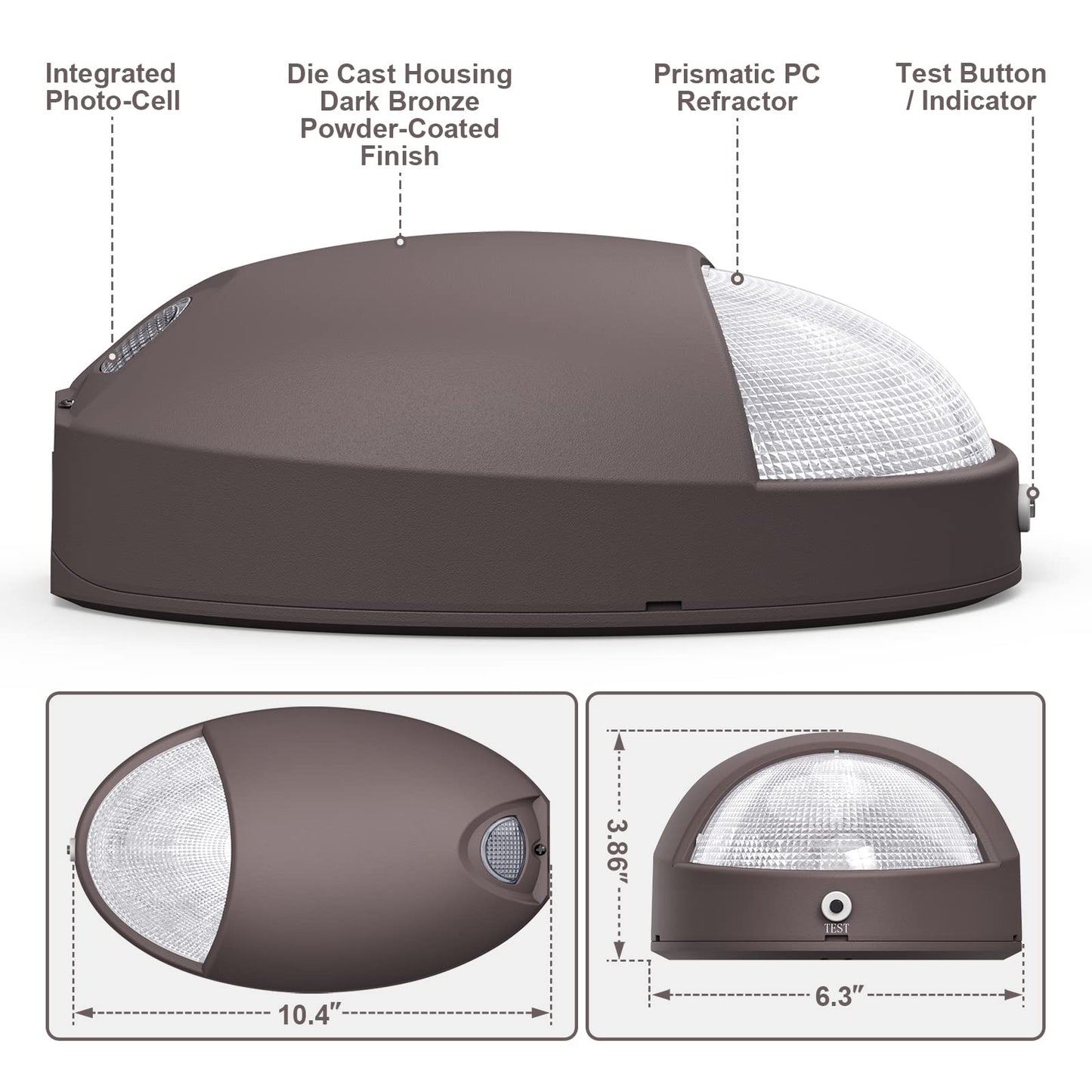 LED Emergency Wall Pack Light with Battery Backup, Photocell Sensor, Waterproof Self-Test, Commercial Exterior Aluminum, 120–277V UL 924 Wet Location (1 Pack)