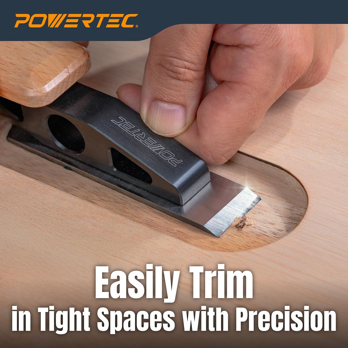 POWERTEC Chisel Plane with Flat Blade – Compact Edge Trimming Tool for Woodworking, Plug Trimming, Joinery Cleanup – Includes Wrench (72162)
