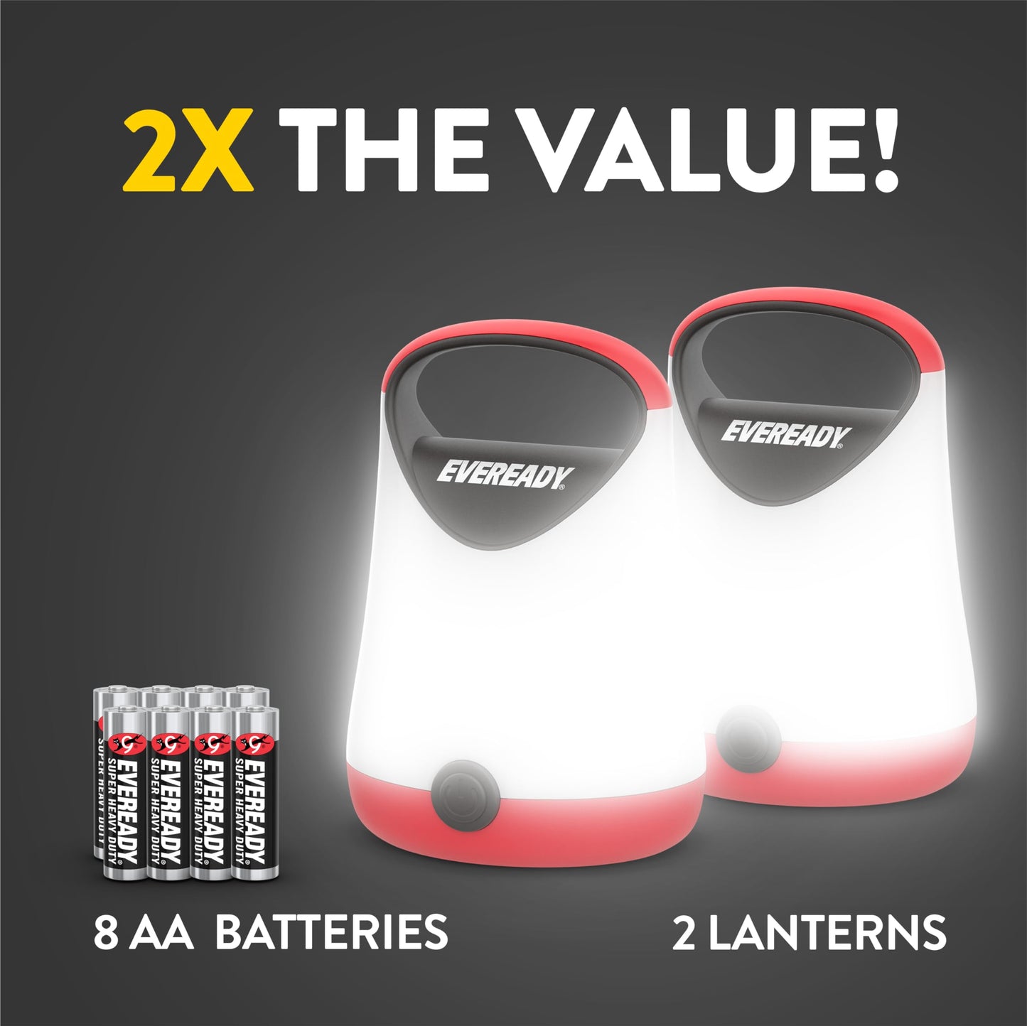 Eveready X-250 LED Camping Lantern 2-Pack – Super Bright, Water-Resistant, 100-Hour Runtime, Red & Black, Batteries Included