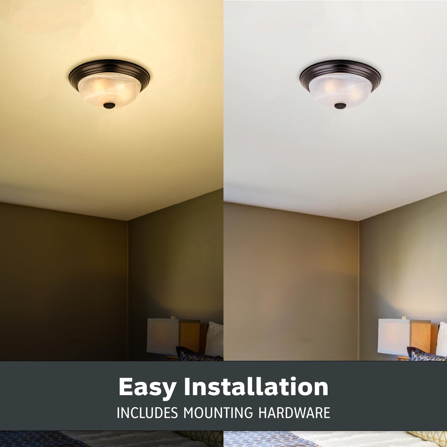 DESIGNERS FOUNTAIN Reedley 2-Light 11" Flush Mount Ceiling Light, White Alabaster Glass, Oil Rubbed Bronze for Kitchen, Bedroom, Hallway