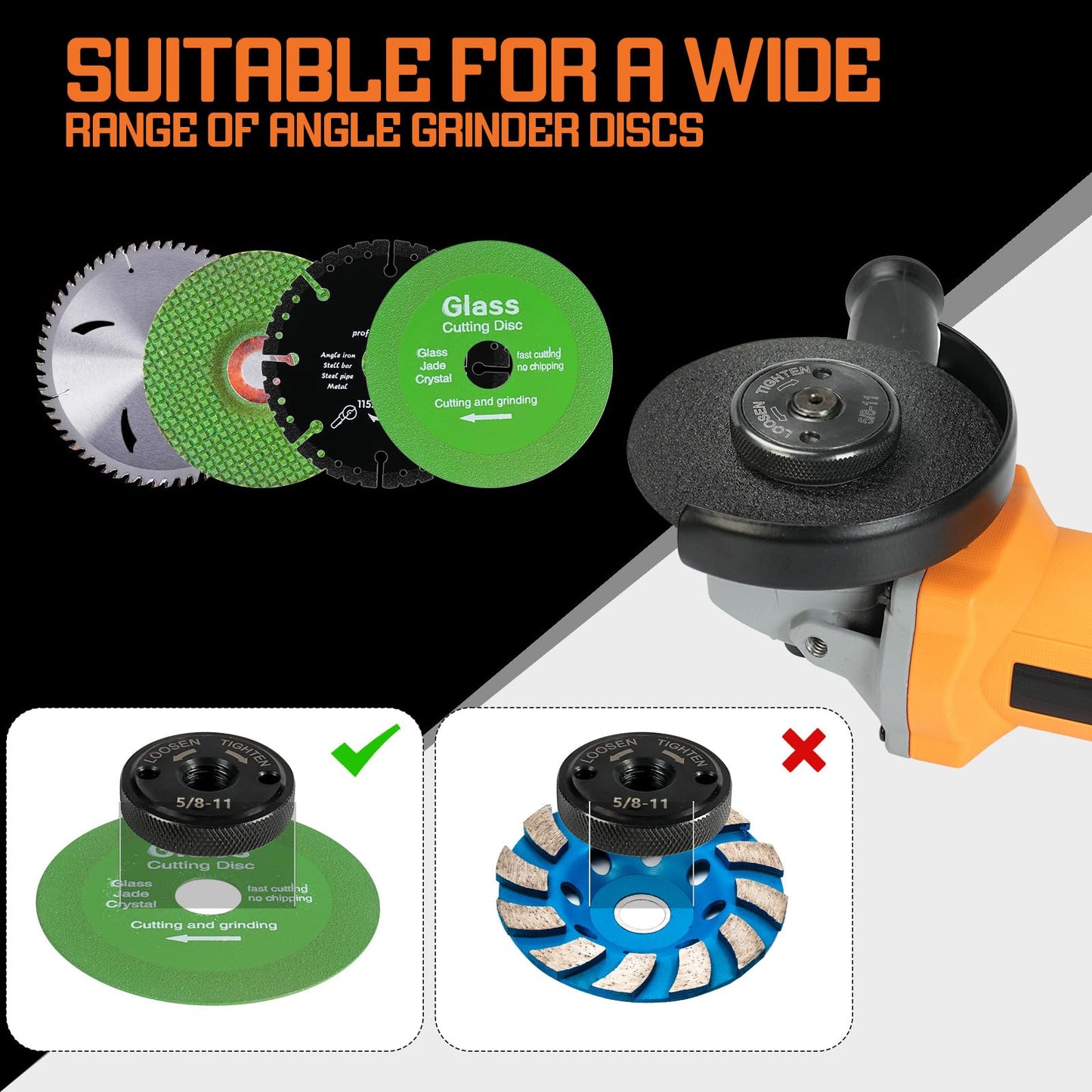 5/8-11 Nuts for Angle Grinder 4.5" and 5" No Wrench Required, 2PCS Self Locking Flange Nuts Metal Lock Grinder Knurled Arbor Nut