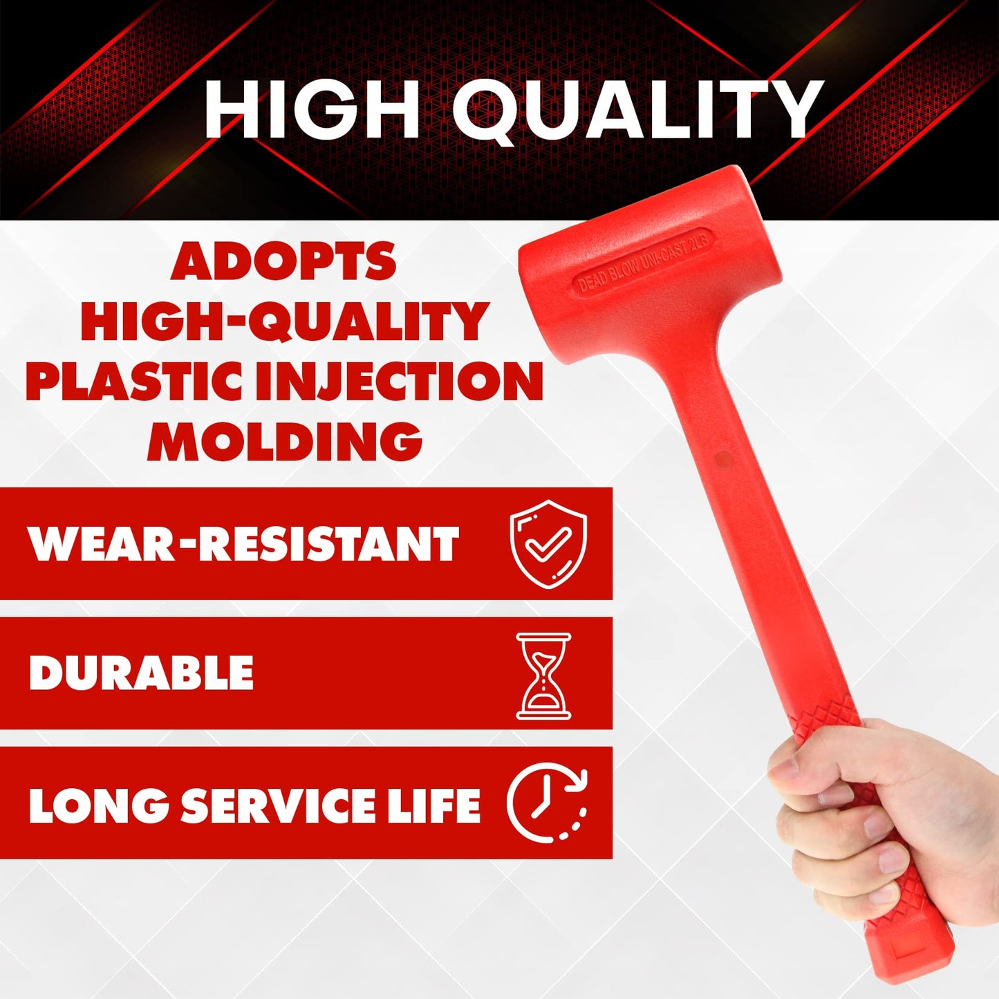 YIYITOOLS 1LB Dead Blow Hammer- Red, Mallet | Machinist Tools | Unibody Molded | Checkered Grip | Spark and Rebound Resistant